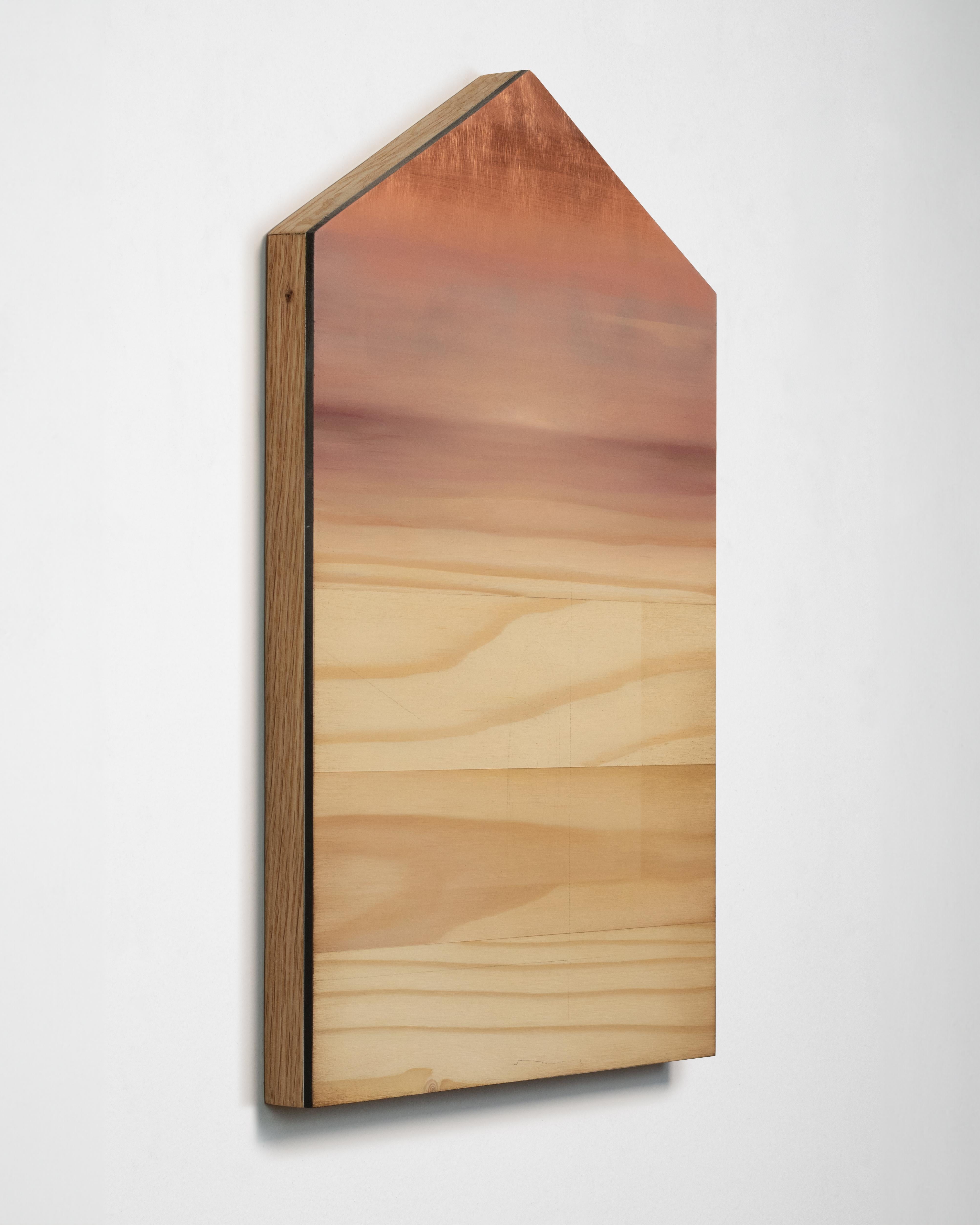 Horizonte - Pintura al óleo abstracta hiperrealista de bodegón de madera y paisaje - Painting de Anthony Adcock