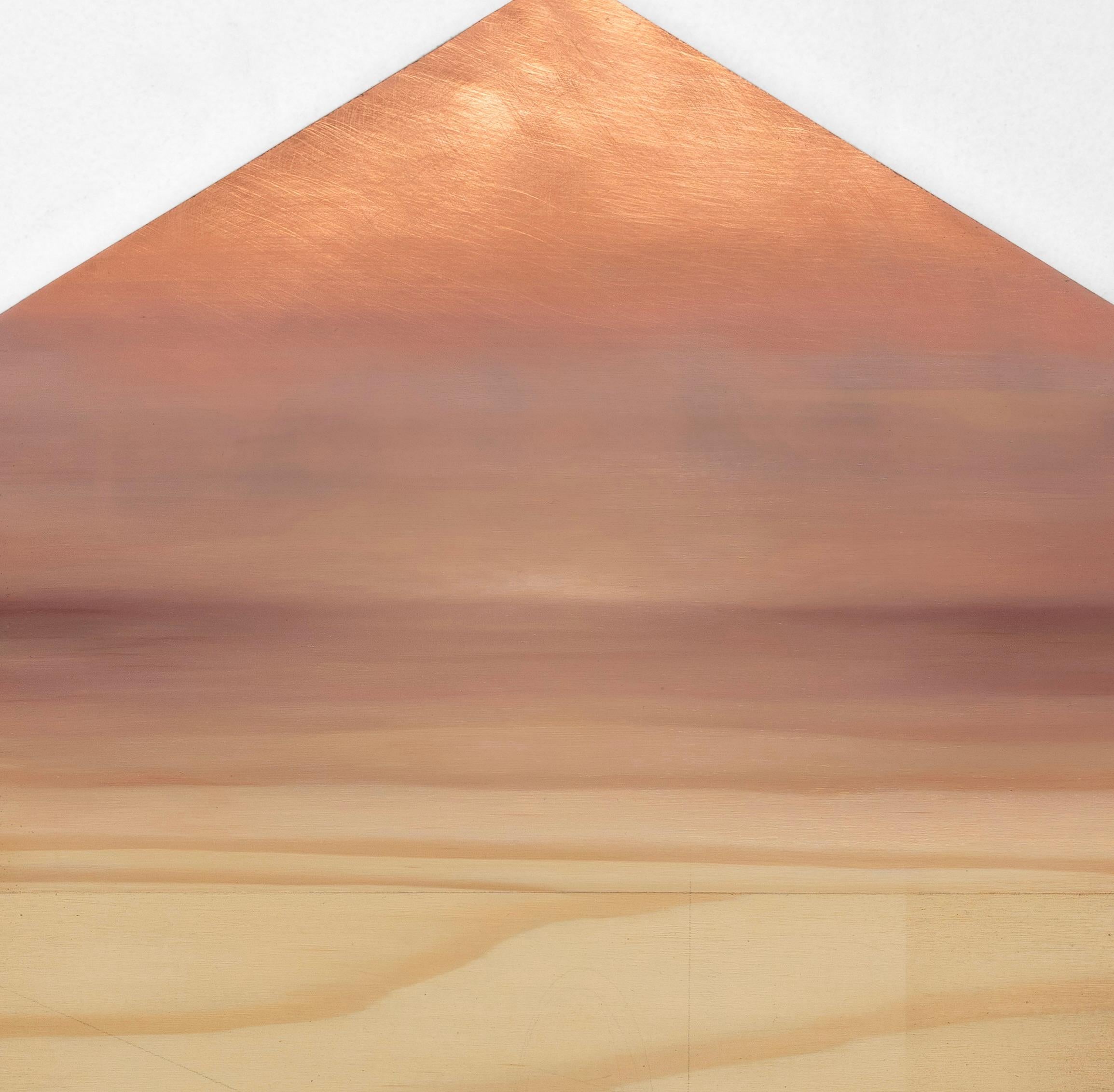 Horizonte - Pintura al óleo abstracta hiperrealista de bodegón de madera y paisaje - Painting Realista de Anthony Adcock