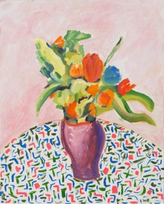 „Wilde Blumen in einer Steingutvase“, kalifornischer postimpressionistischer Postimpressionist, Santa Cruz