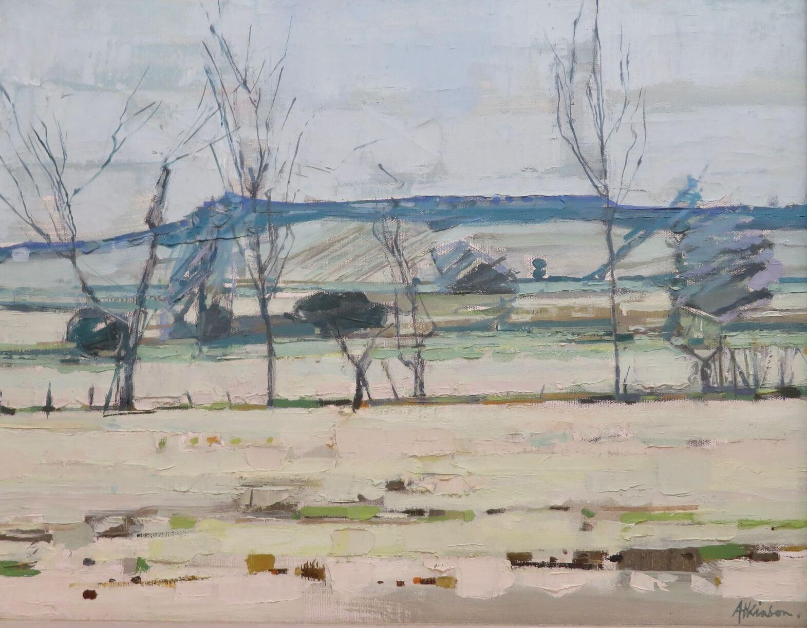 Óleo original de East Anglian Paisaje inglés postimpresionista c.1975 - Painting de Anthony Atkinson