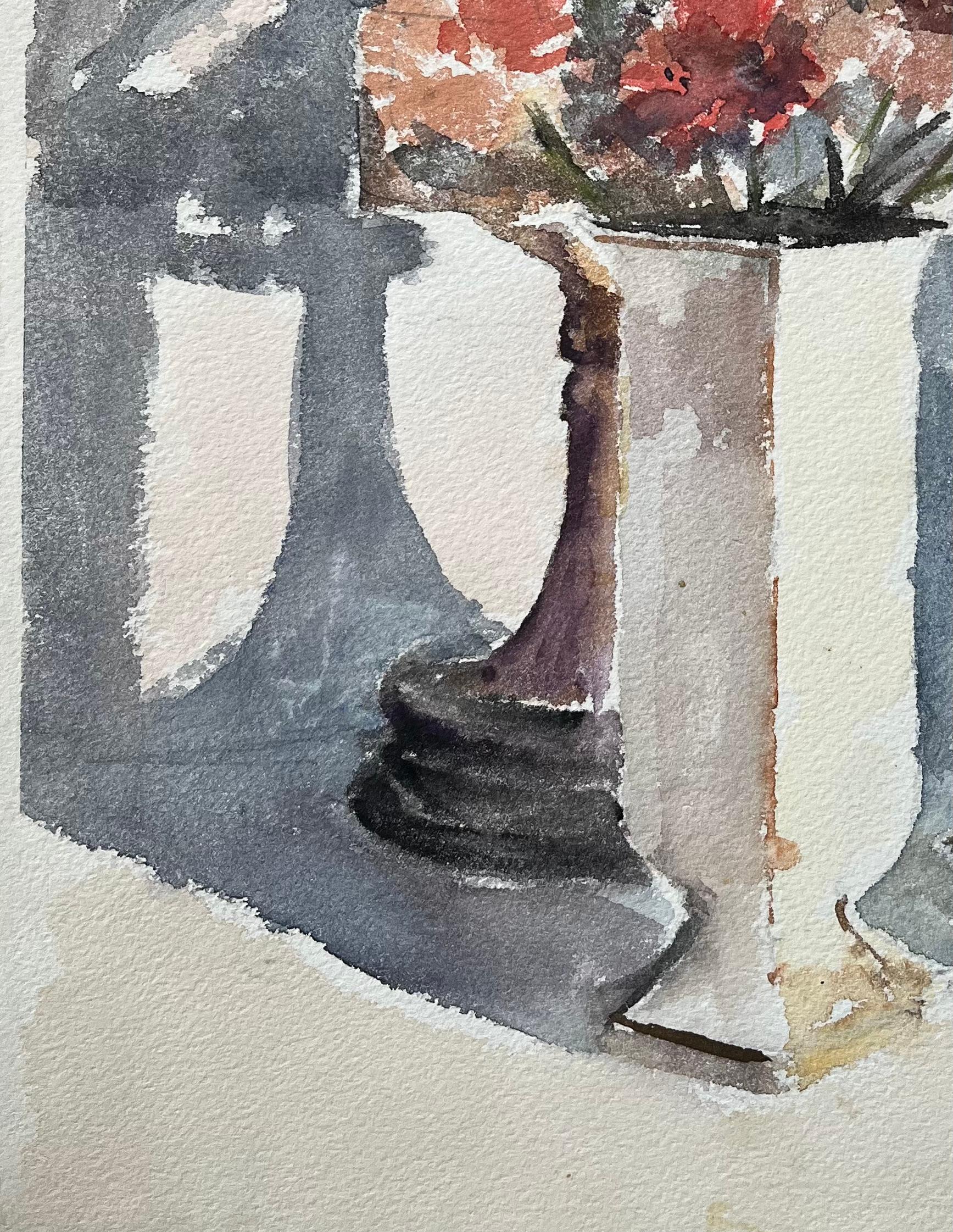 Britisches impressionistisches Stillleben eines mit Vase, Blumen und Kaffeebecher, Stillleben (Grau), Landscape Painting, von Anthony Avery
