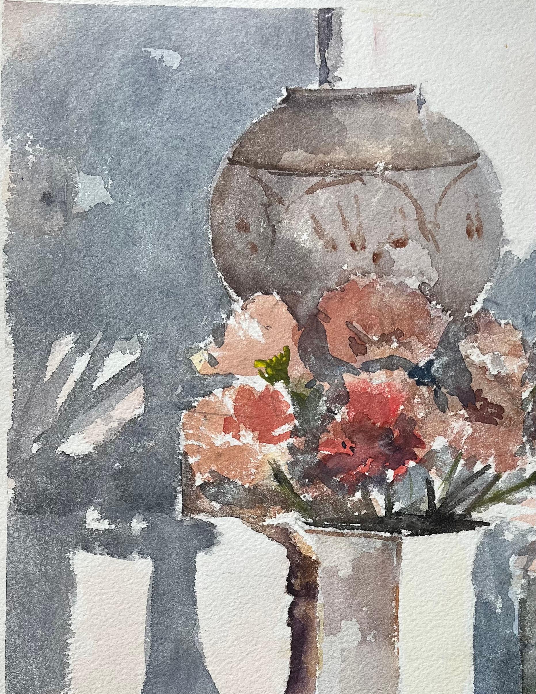 Britisches impressionistisches Stillleben eines mit Vase, Blumen und Kaffeebecher, Stillleben im Angebot 1