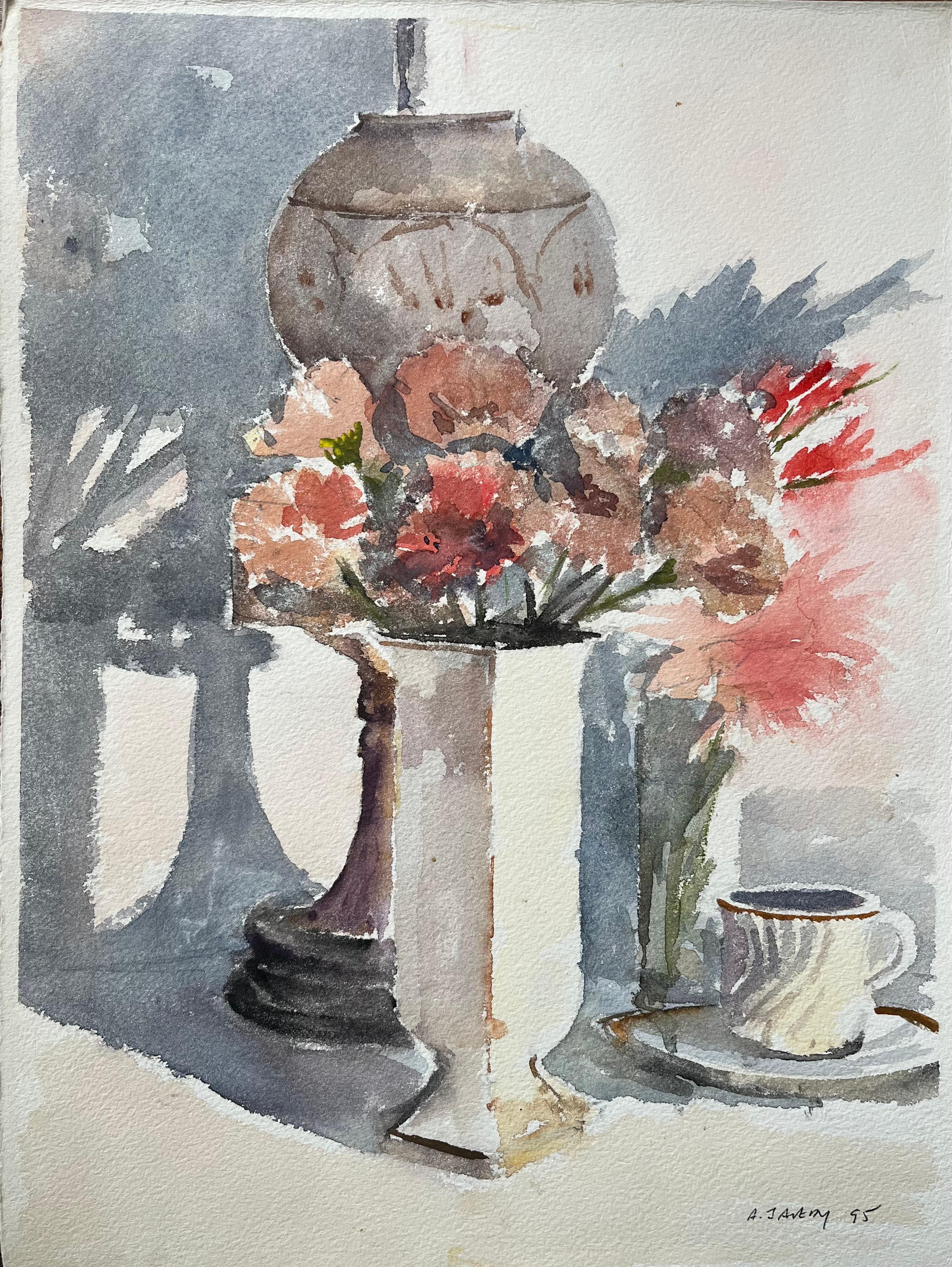 British Impressionist Still Life of a with Vase, Flowers, and Coffee Cup