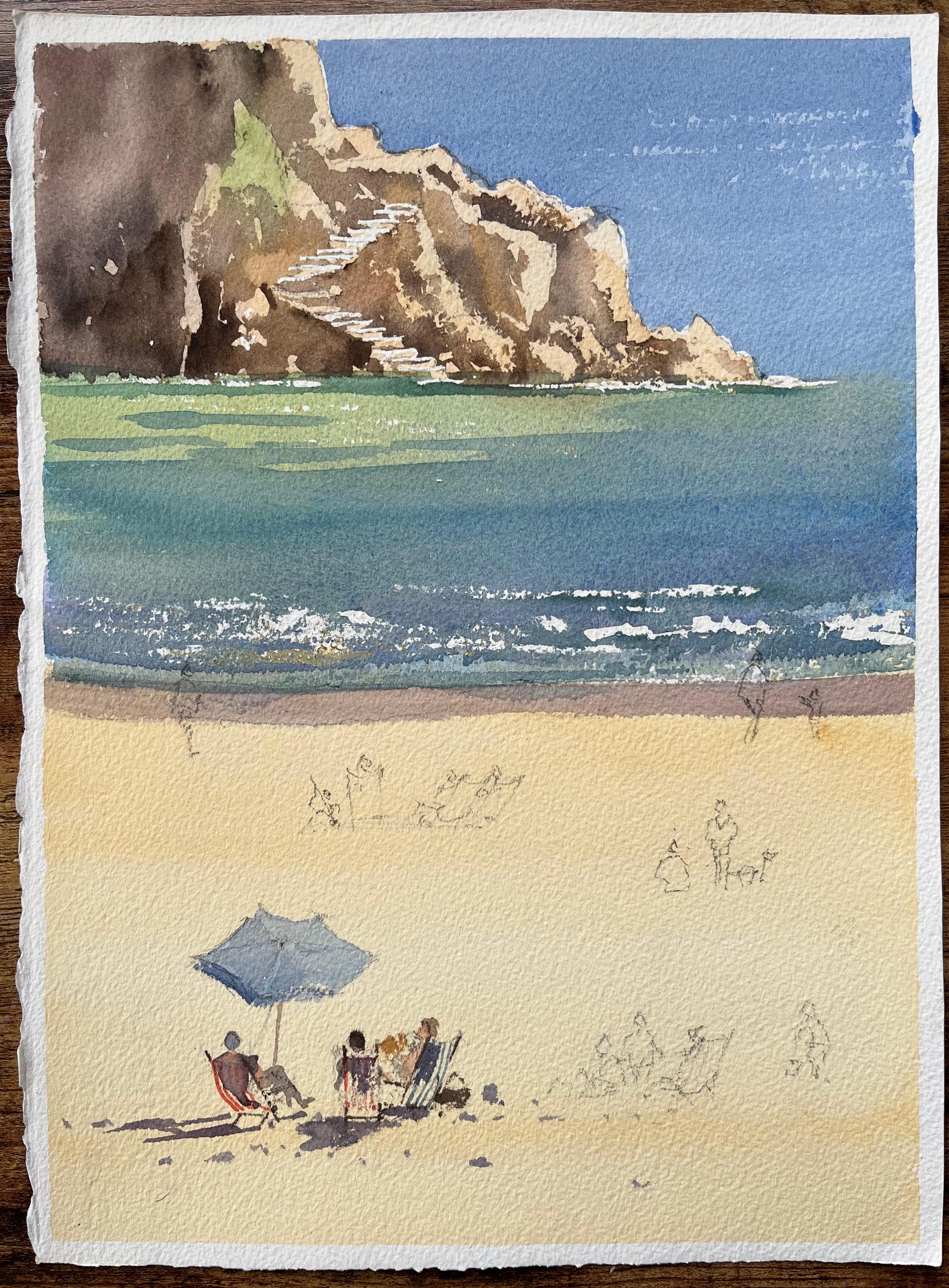Britisches impressionistisches Aquarell einer Strandszene mit Küsten Cliffs, britischer Impressionismus – Painting von Anthony Avery