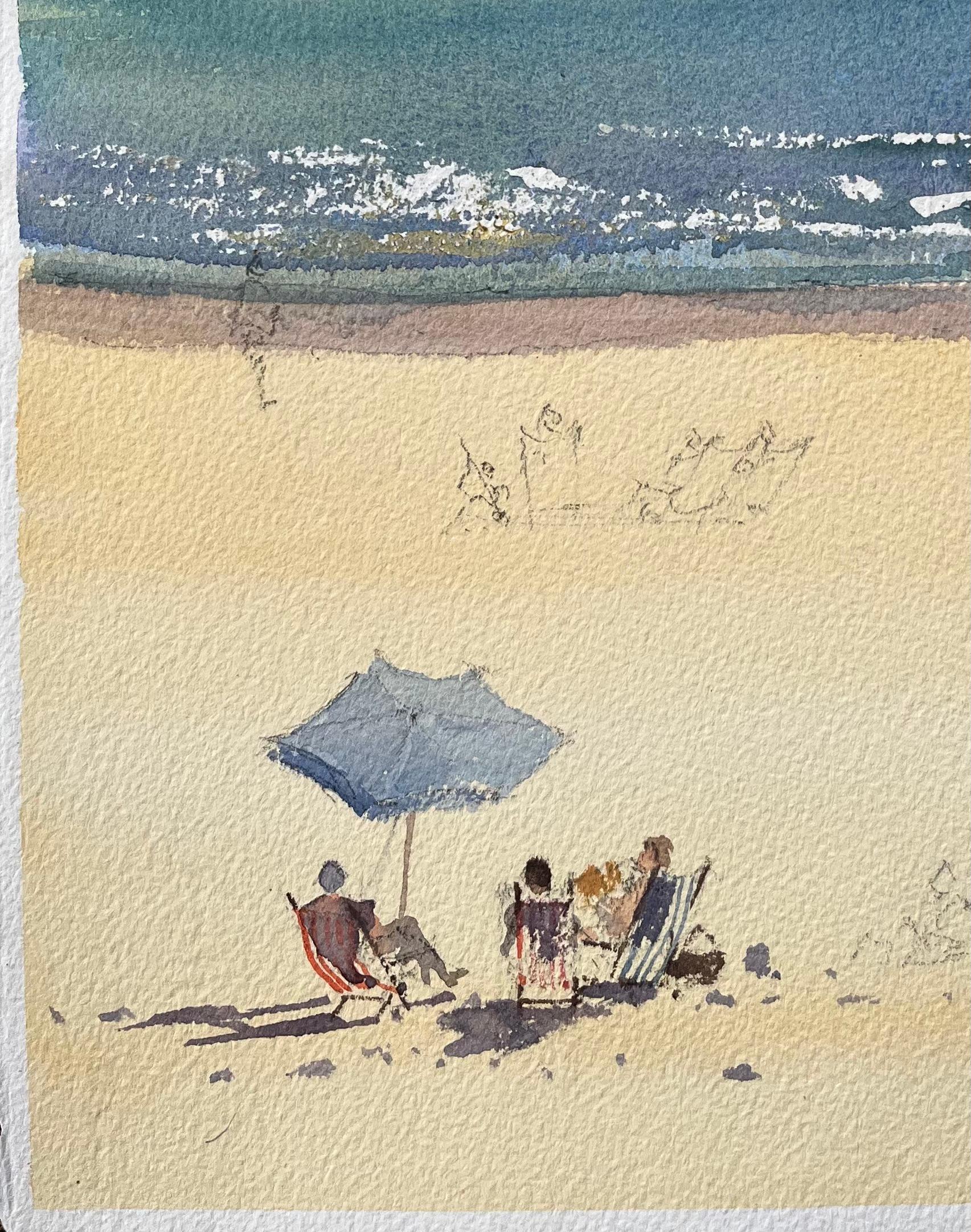 Britisches impressionistisches Aquarell einer Strandszene mit Küsten Cliffs, britischer Impressionismus (Grau), Landscape Painting, von Anthony Avery