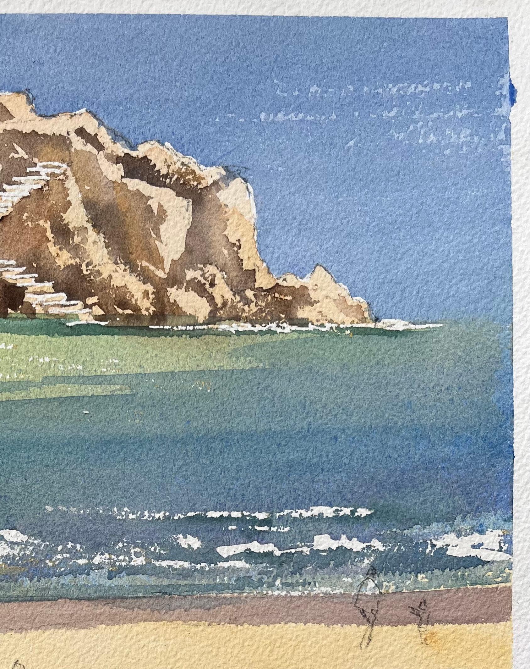 Britisches impressionistisches Aquarell einer Strandszene mit Küsten Cliffs, britischer Impressionismus im Angebot 2