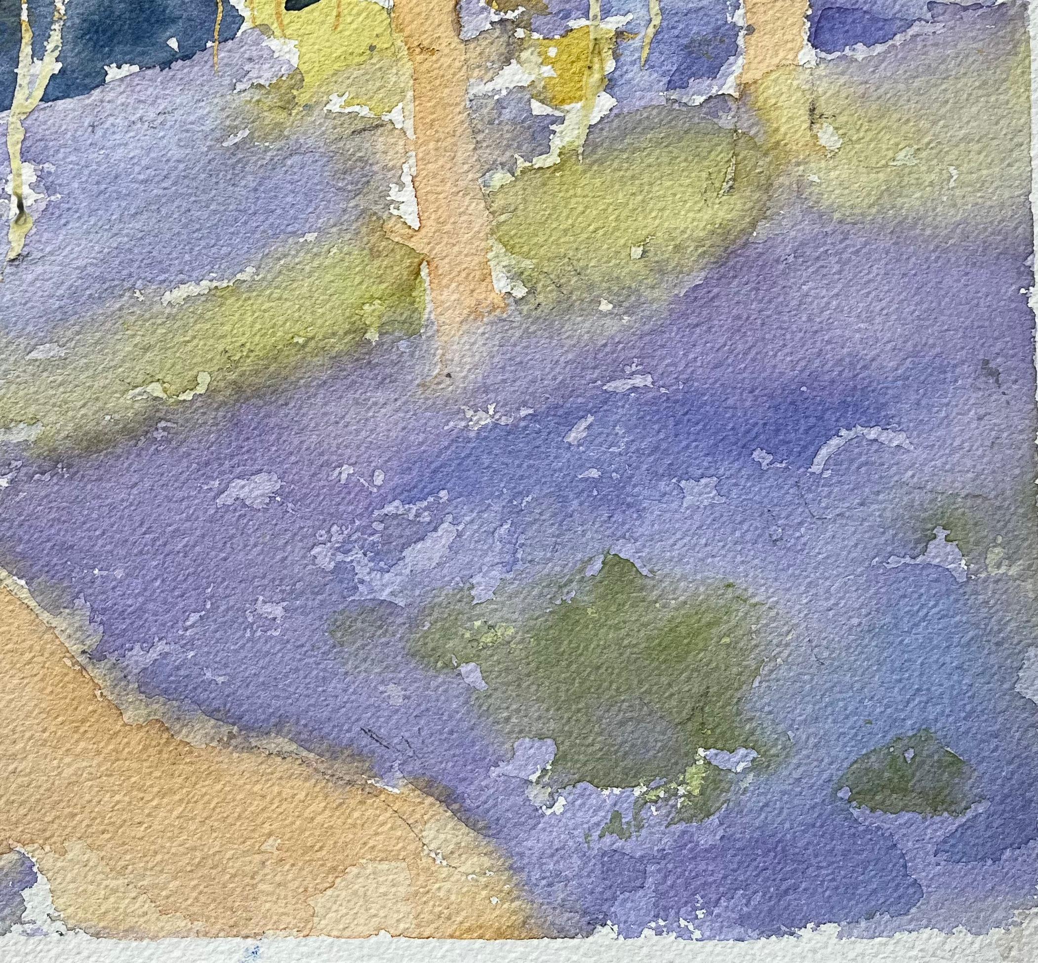 Titre : Aquarelle impressionniste britannique d'un sentier de bois de jacinthes dans la lumière du printemps
Par Anthony Avery (britannique 1946-2023)
Aquarelle originale sur papier d'artiste, non encadrée
Dimensions : 11.25 x 15.25 pouces (Hauteur