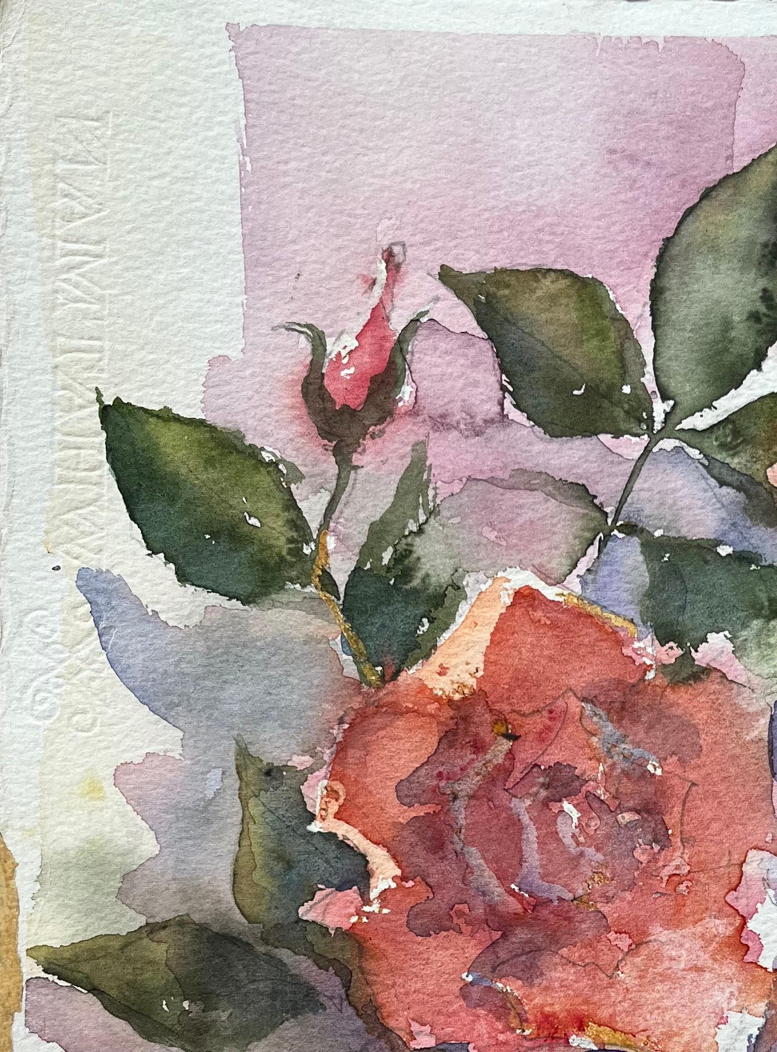 Britischer Impressionist Aquarell eines Blumenstraußes aus leuchtenden Rosen (Impressionismus), Painting, von Anthony Avery