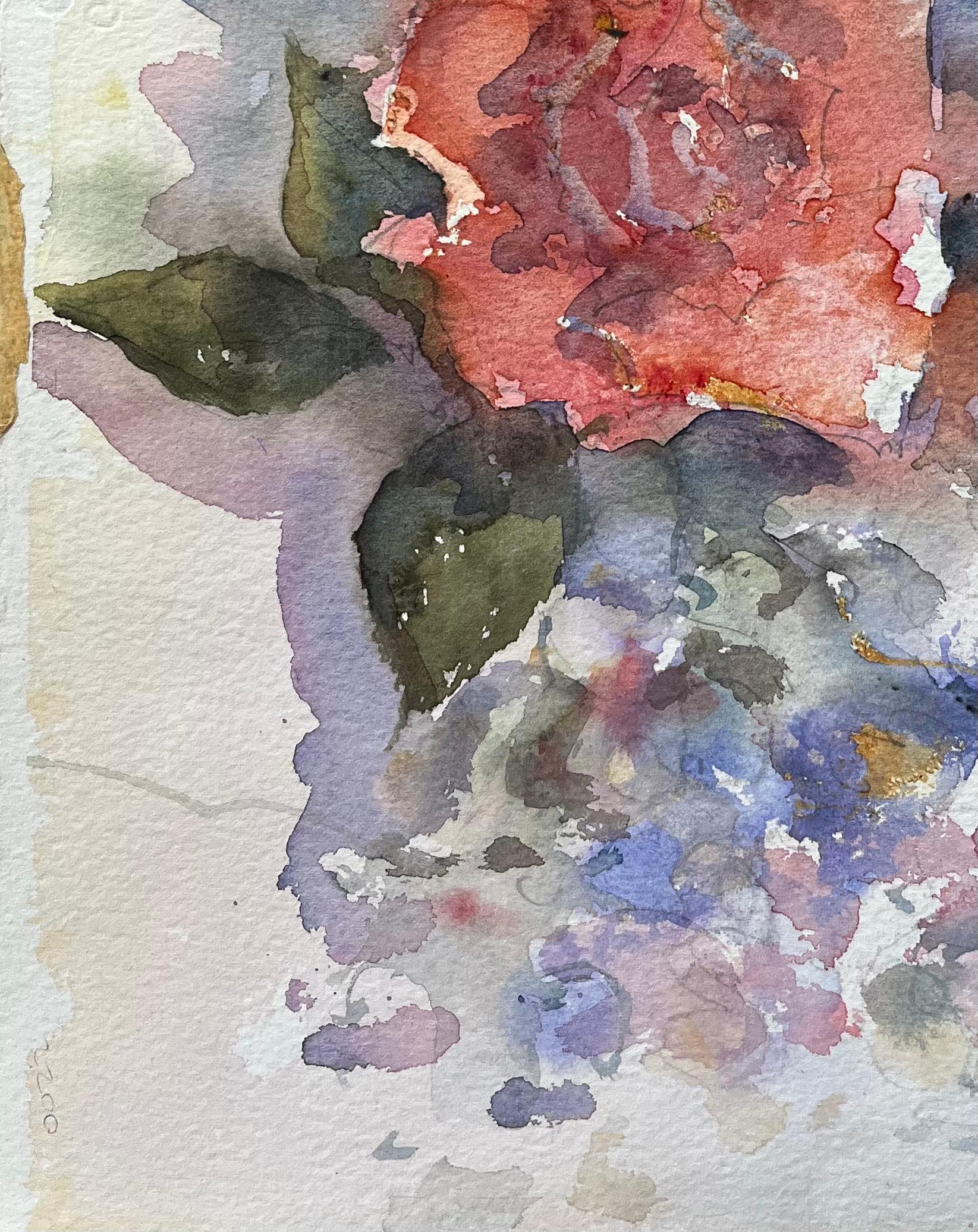 Britischer Impressionist Aquarell eines Blumenstraußes aus leuchtenden Rosen im Angebot 1