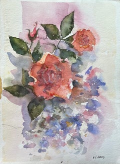 Britischer Impressionist Aquarell eines Blumenstraußes aus leuchtenden Rosen