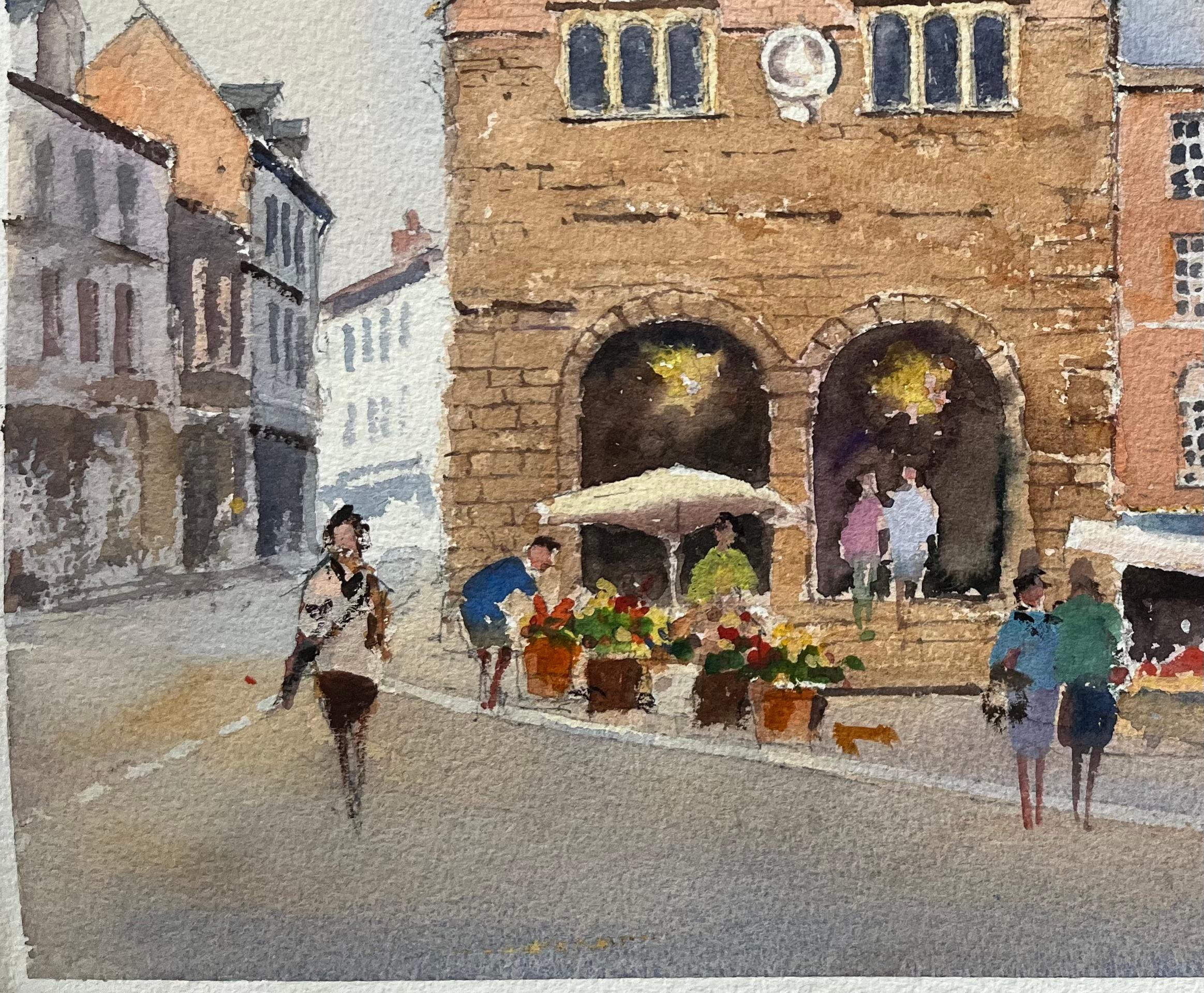 Titre : Aquarelle impressionniste britannique d'une scène de place de marché animée avec des étals
Par Anthony Avery (britannique 1946-2023)
Aquarelle originale sur papier d'artiste, non encadrée
Dimensions : 11.25 x 15.25 pouces (Hauteur x