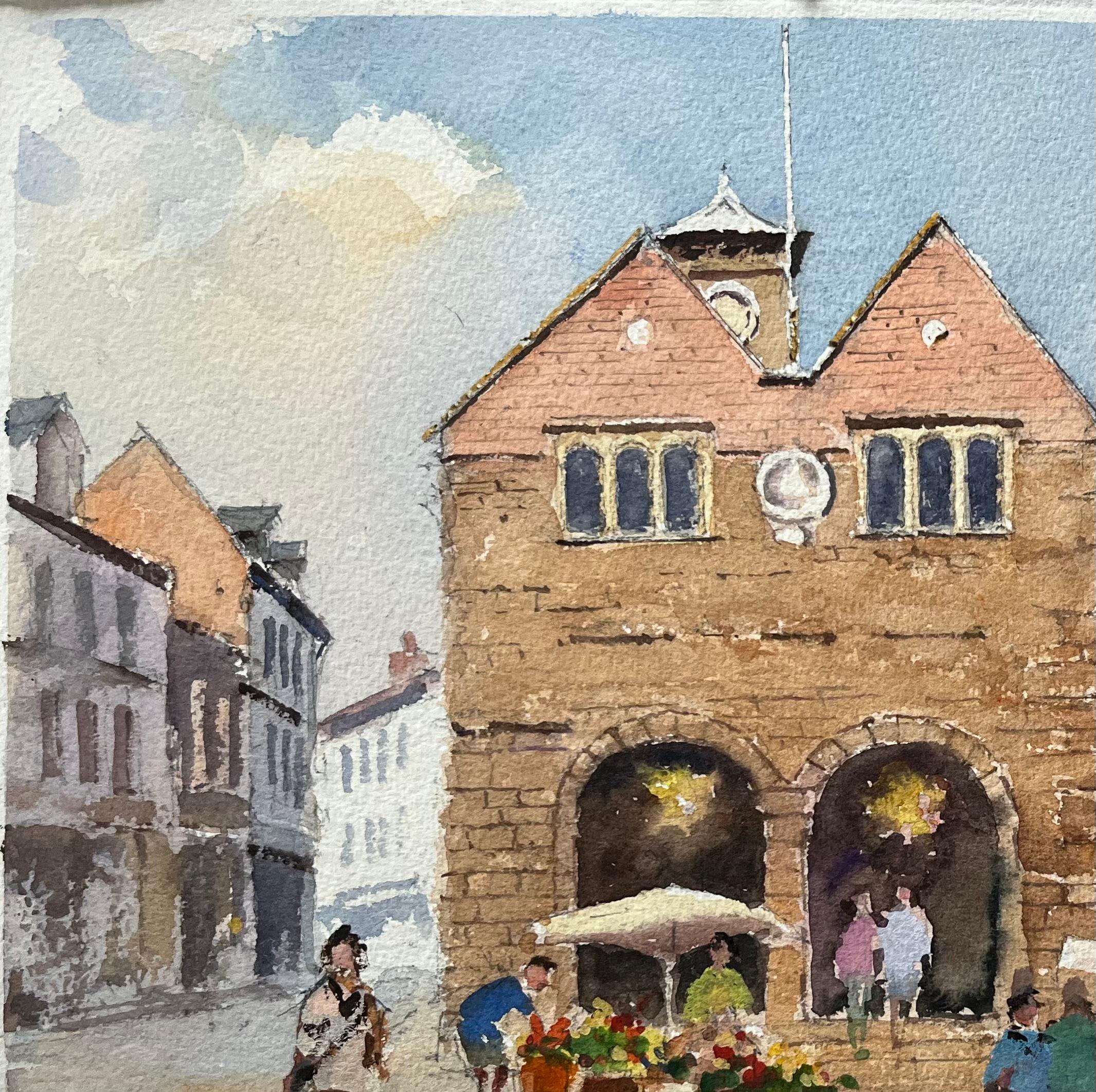 Aquarelle impressionniste britannique d'une scène de marché animée avec des piétons en vente 1
