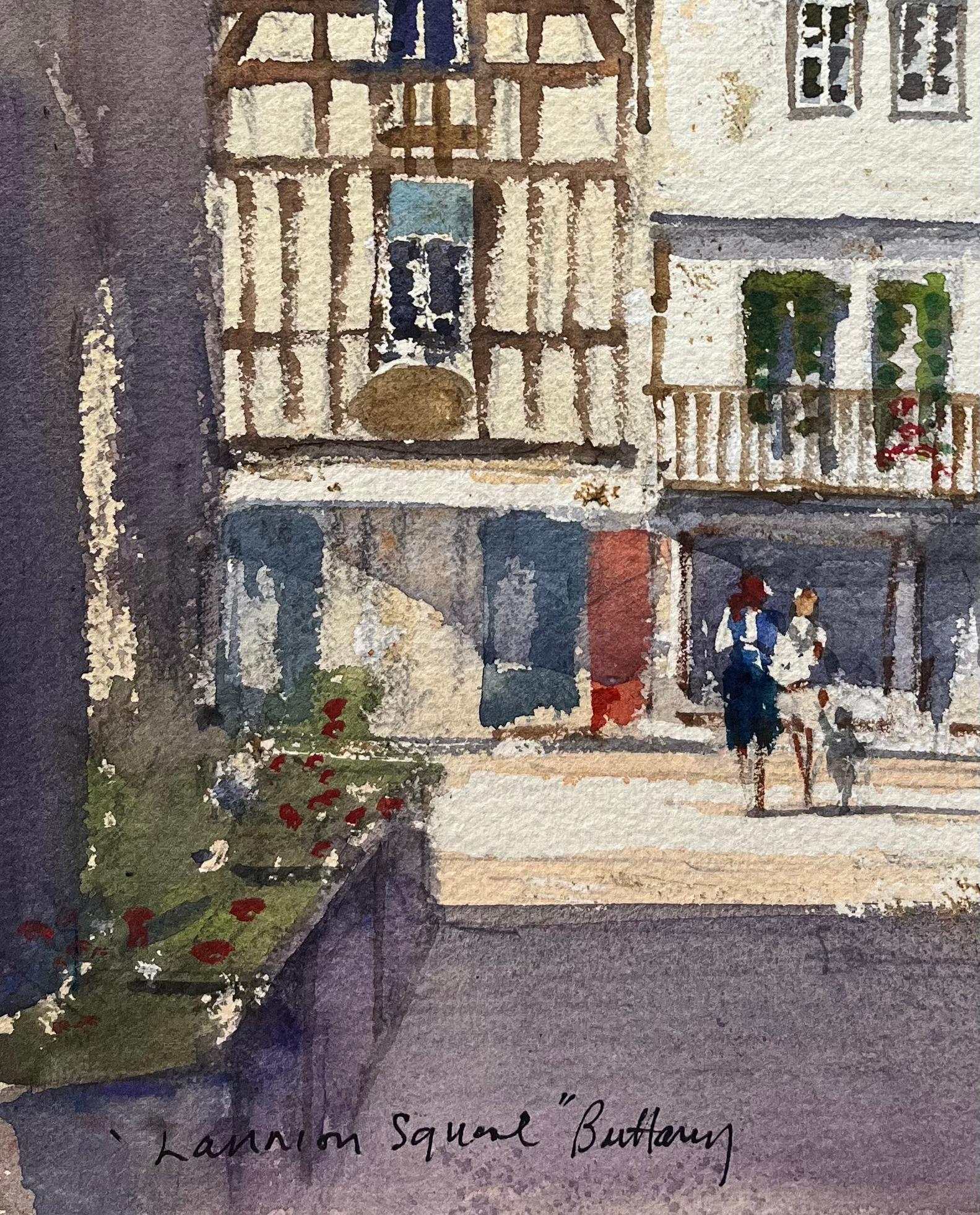 Titel: Britischer Impressionist Aquarell einer belebten Straße in Lannion Square, Bretagne
Von Anthony Avery (Brite 1946-2023)
Original-Aquarell auf Künstlerpapier, ungerahmt
Unterschrieben: Ja
Abmessungen: 15,25 x 11 Zoll (Höhe x Breite)
Zustand: