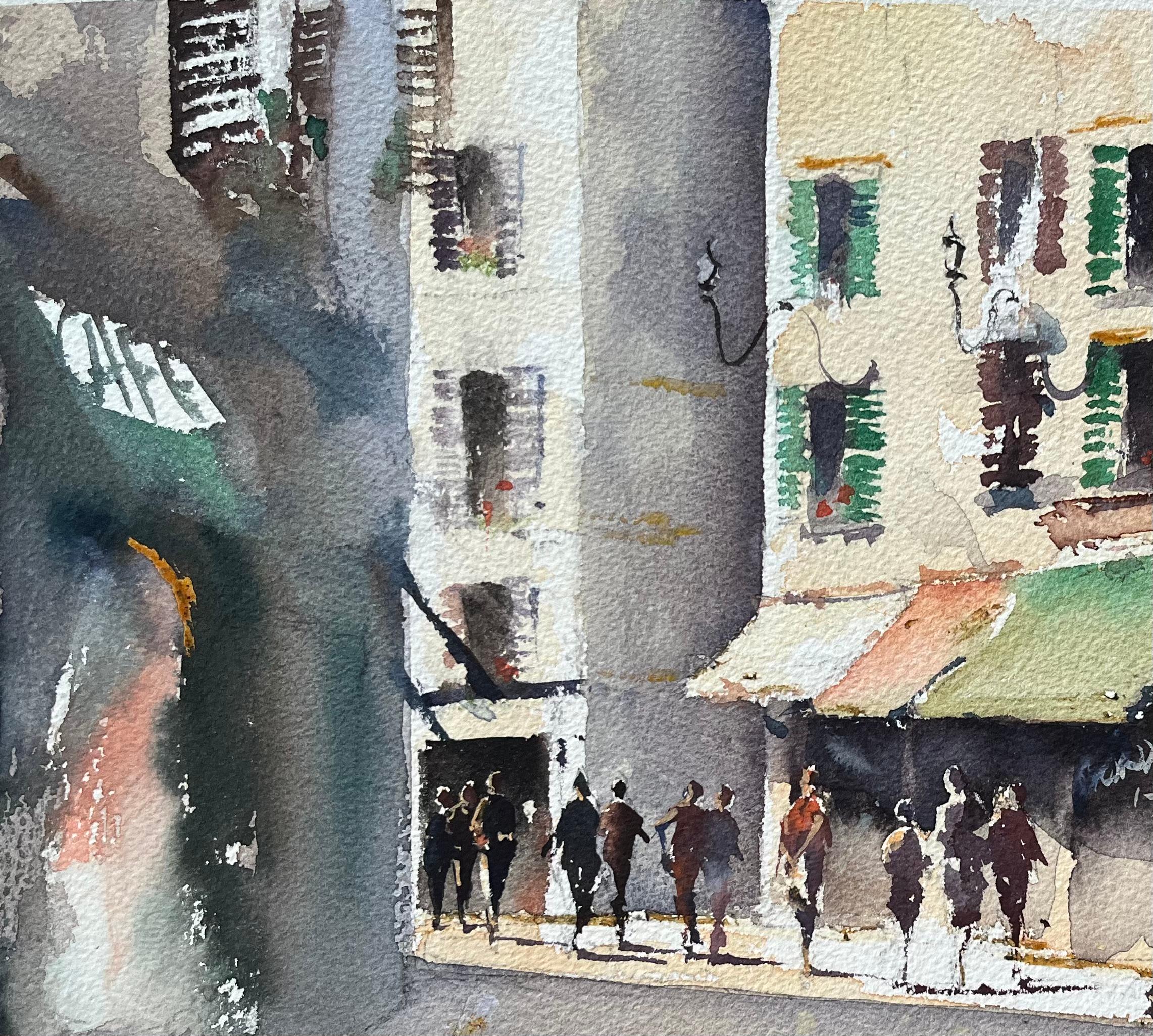 British Impressionist Watercolor of a Busy Sunlit European Street Scene For Sale 2