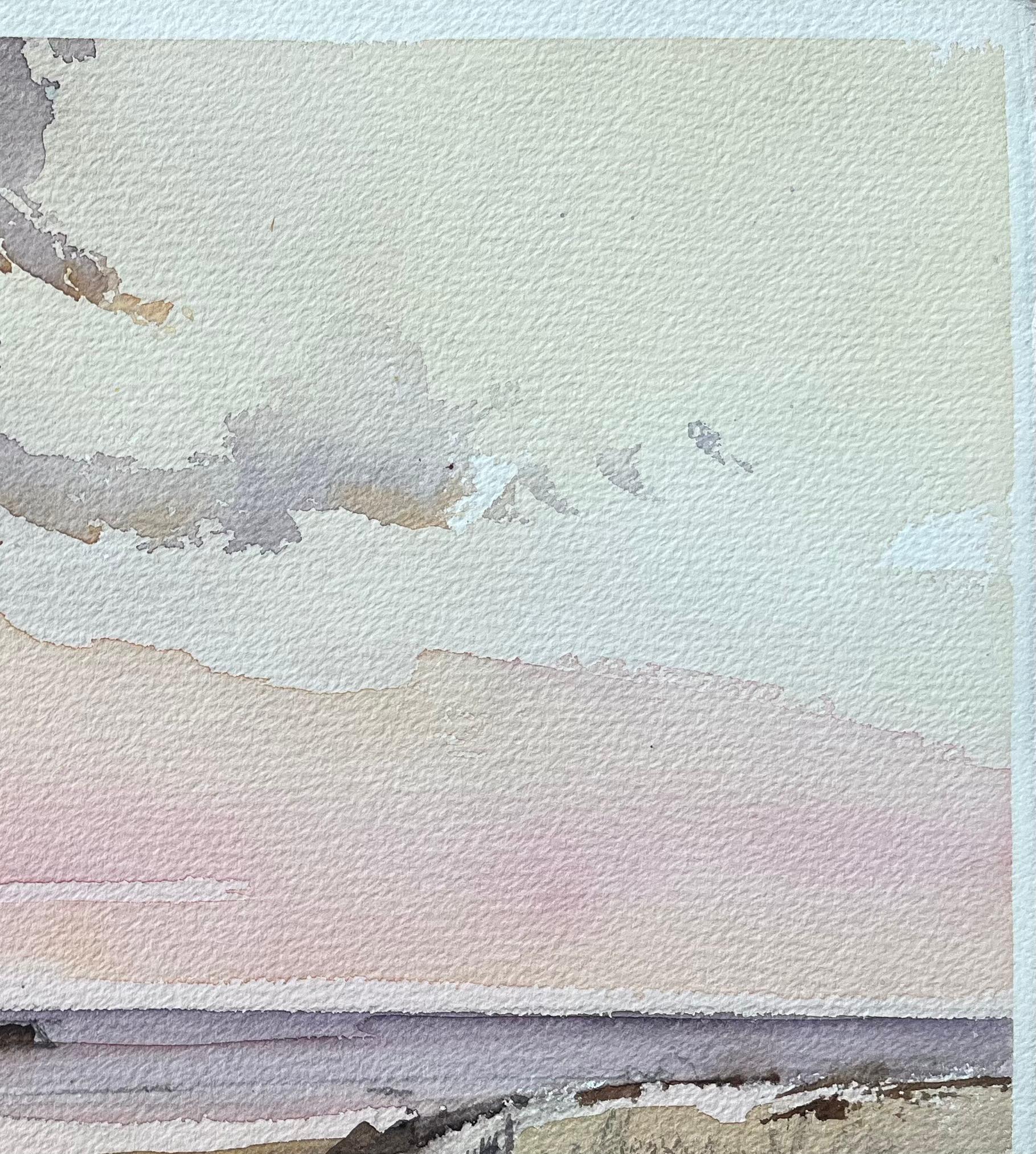 British Impressionist Watercolor of a Coastal Scene with a Lighthouse at Dusk For Sale 2