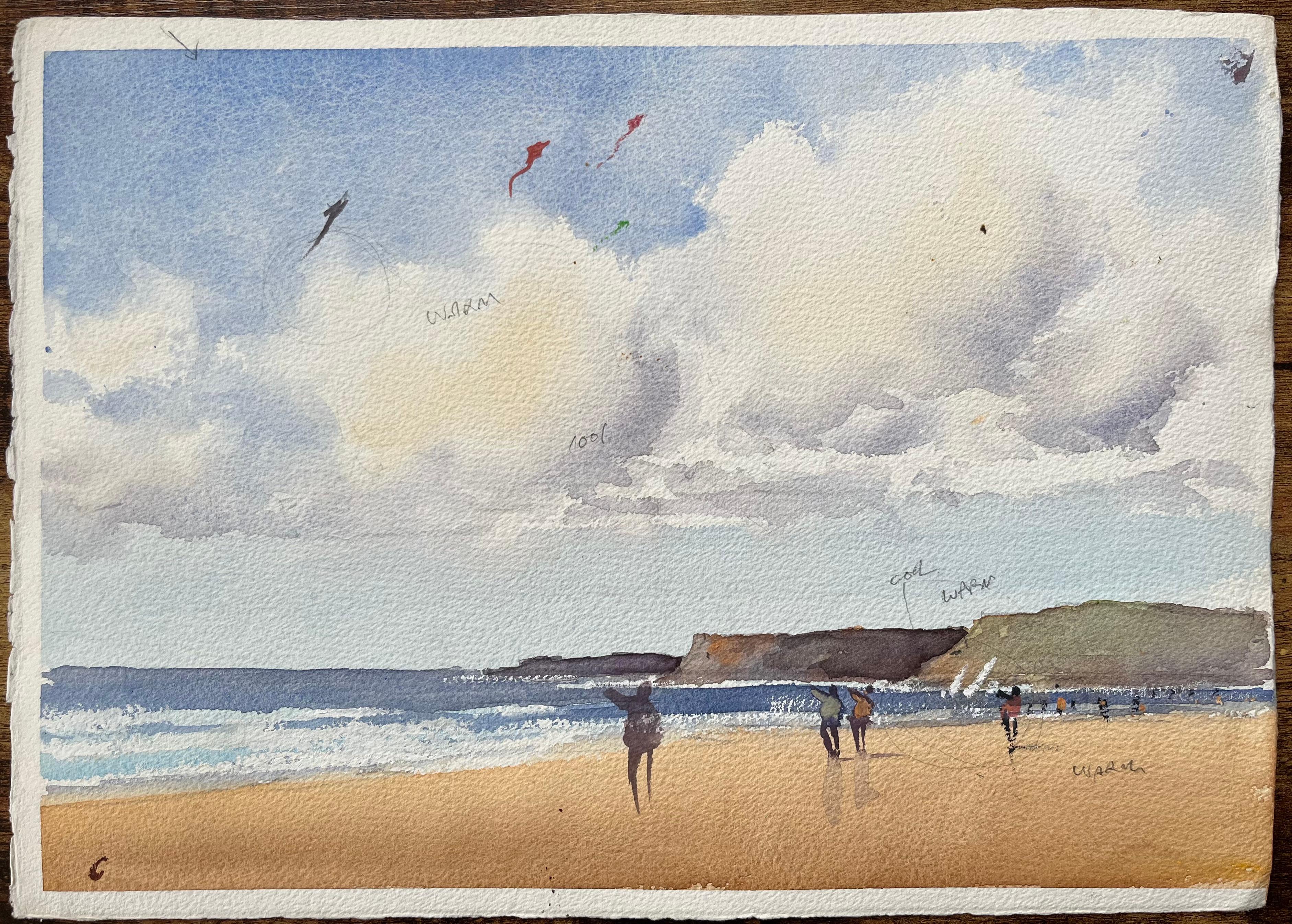 British Impressionist Watercolor of a Coastal Scene with a Lighthouse at Dusk For Sale 3