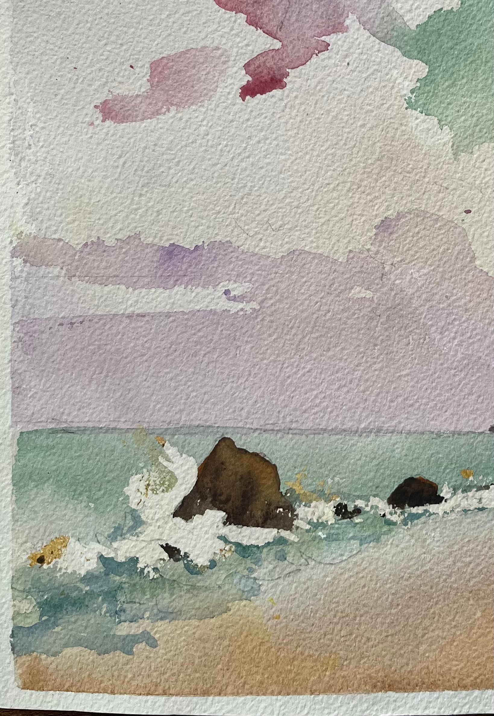 Britisches impressionistisches Aquarell einer Küstenlandschaft mit lebhaftem Himmel, British Impressionist (Impressionismus), Painting, von Anthony Avery