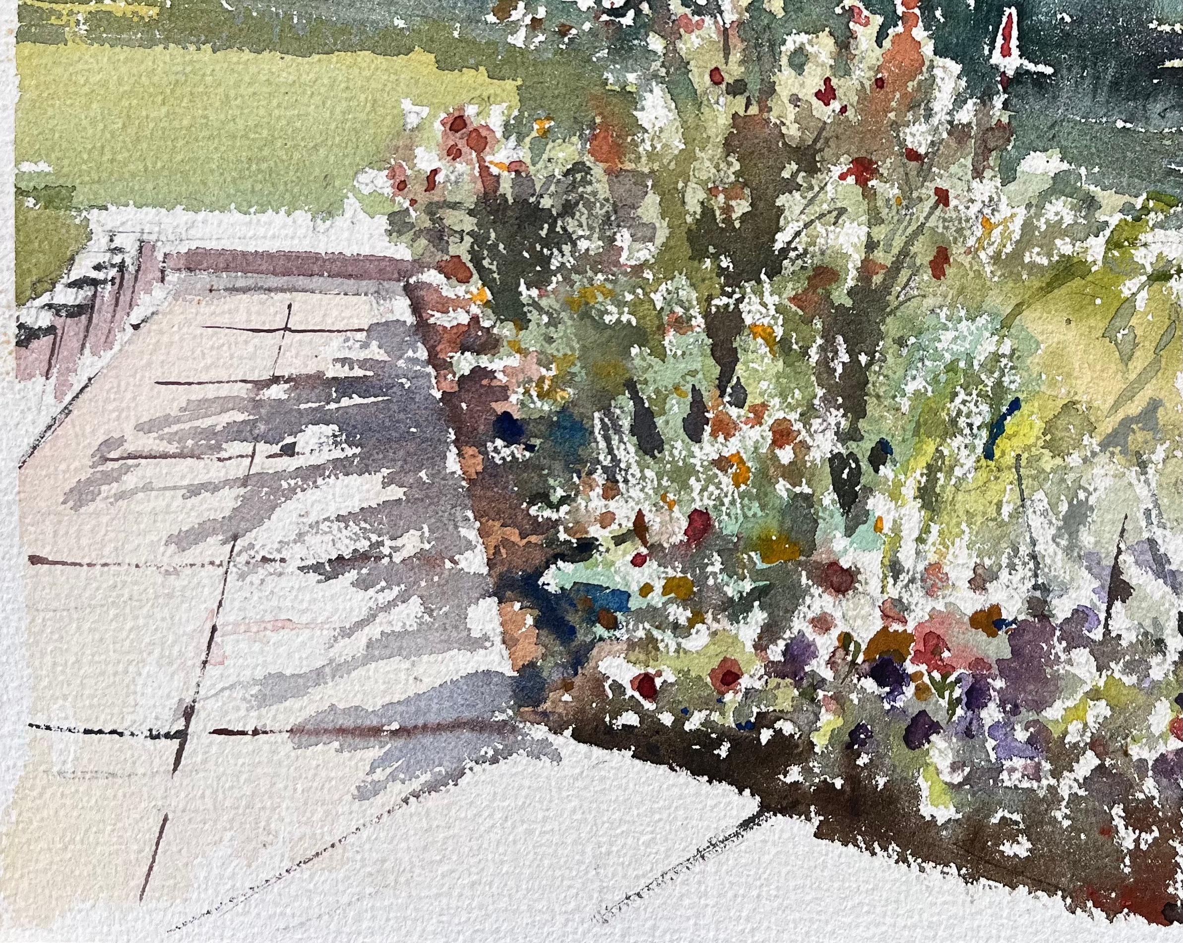 Titel: Britischer Impressionist - Aquarell eines Cottage Garden
Von Anthony Avery (Brite 1946-2023)
Unterschrieben: Ja
Original-Aquarell auf Künstlerpapier, ungerahmt
Abmessungen: 10,75 x 15 Zoll (Höhe x Breite)
Zustand: Gut, mit leichten