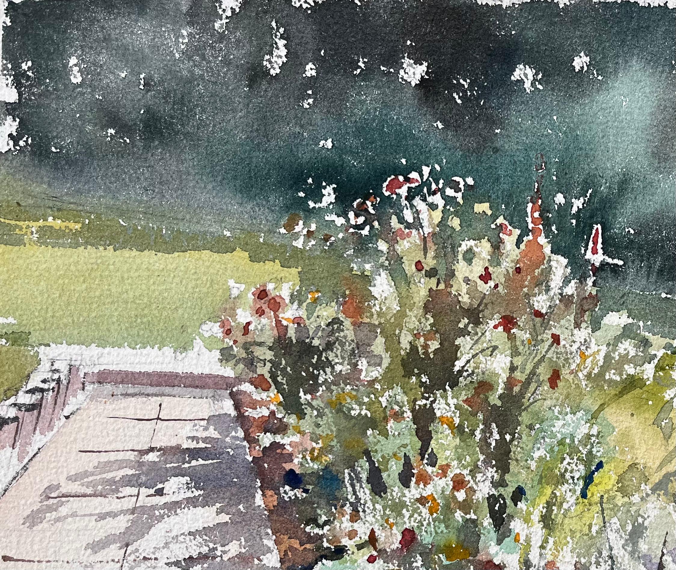 Britisches impressionistisches Aquarell eines Cottage-Gartens im Angebot 1