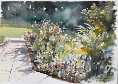 Britisches impressionistisches Aquarell eines Cottage-Gartens