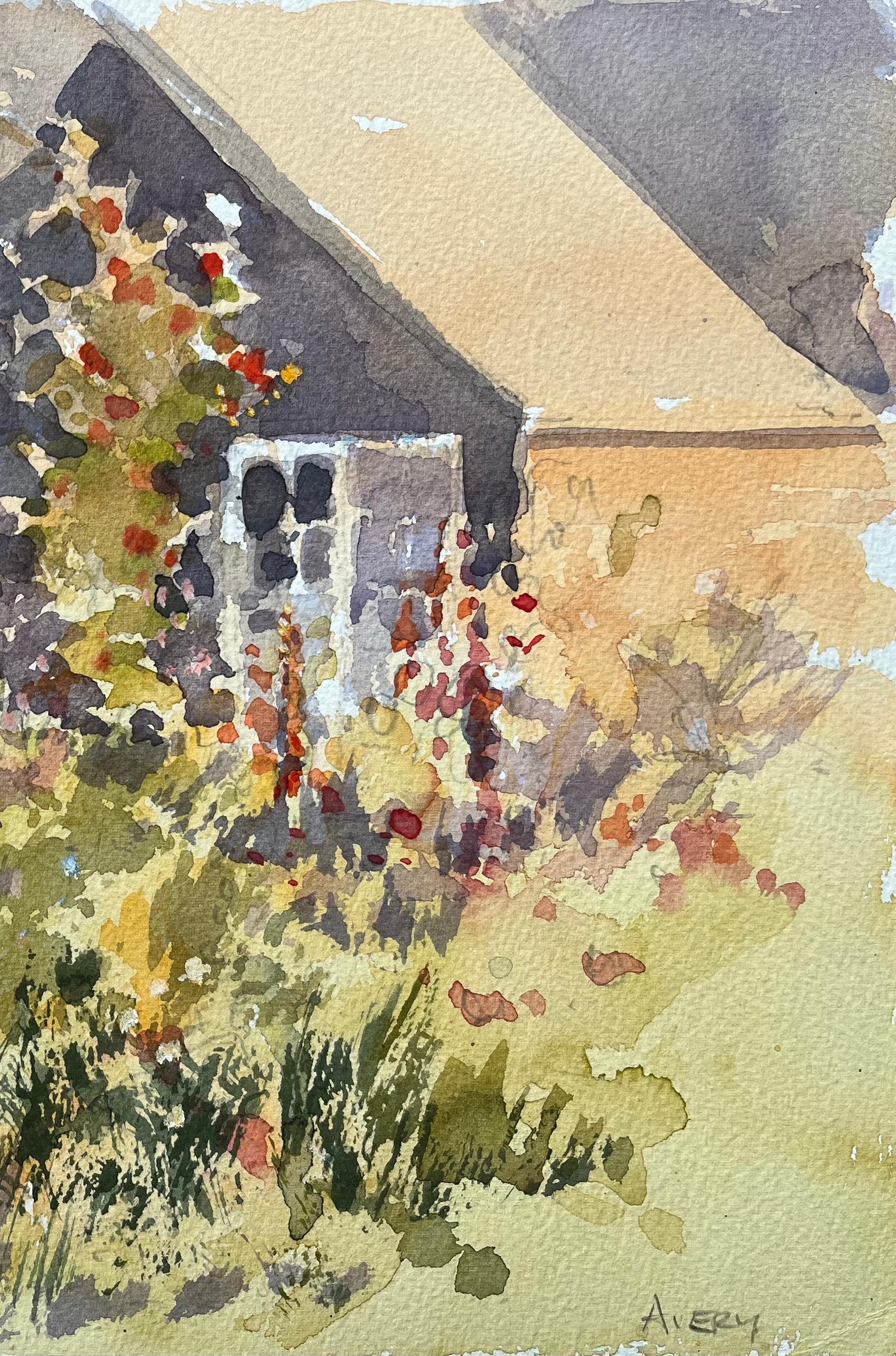 Britisches impressionistisches Aquarell eines Cottage-Gartens in Blüte (Impressionismus), Painting, von Anthony Avery