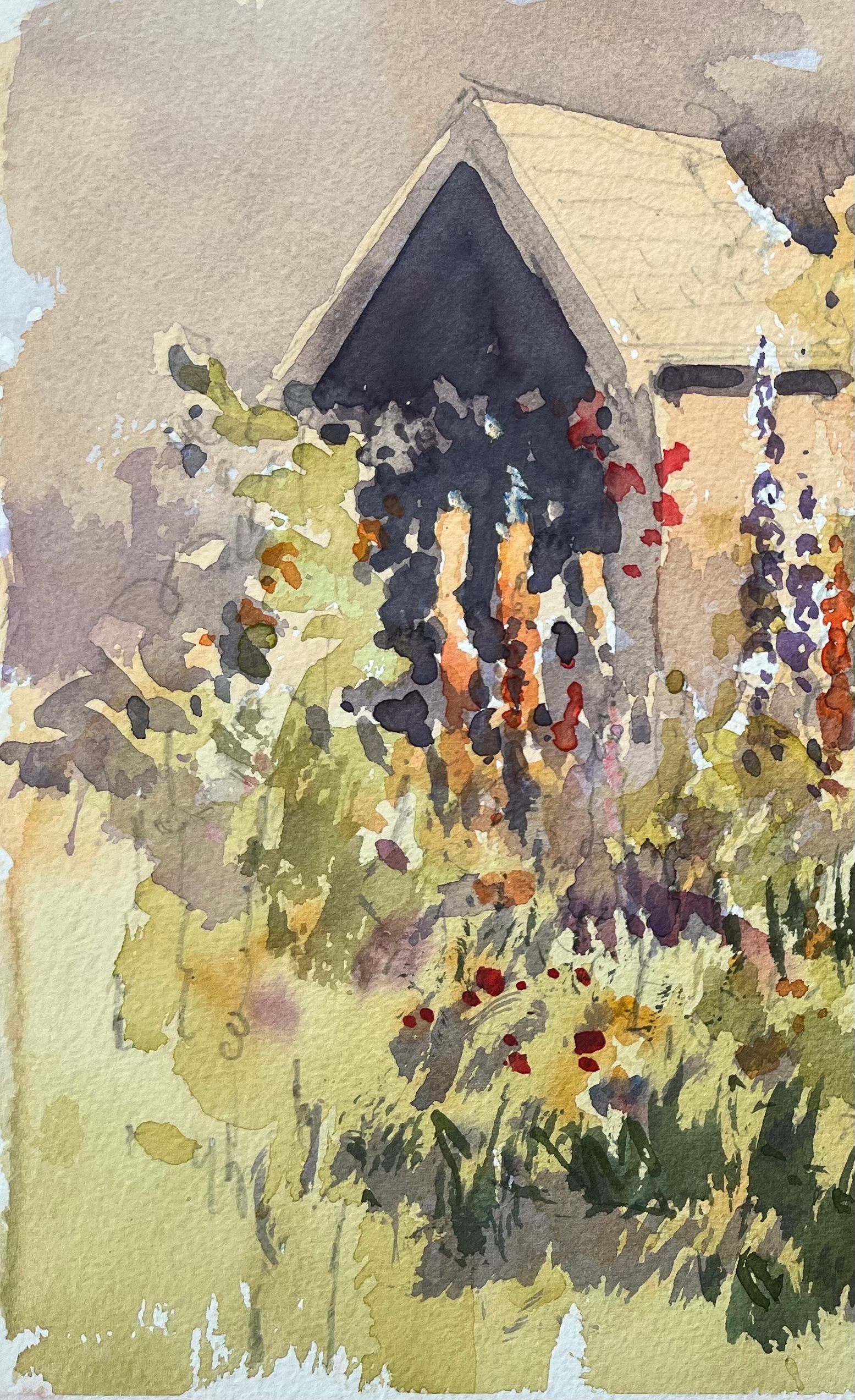 Titel: Britischer Impressionist - Aquarell eines blühenden Cottage-Gartens
von Anthony Avery (Brite 1946-2023)
Original-Aquarell auf Künstlerpapier, ungerahmt
Abmessungen: 11,25 x 15 Zoll (Höhe x Breite)
Unterschrieben: Ja
Zustand: Gut, mit leichten