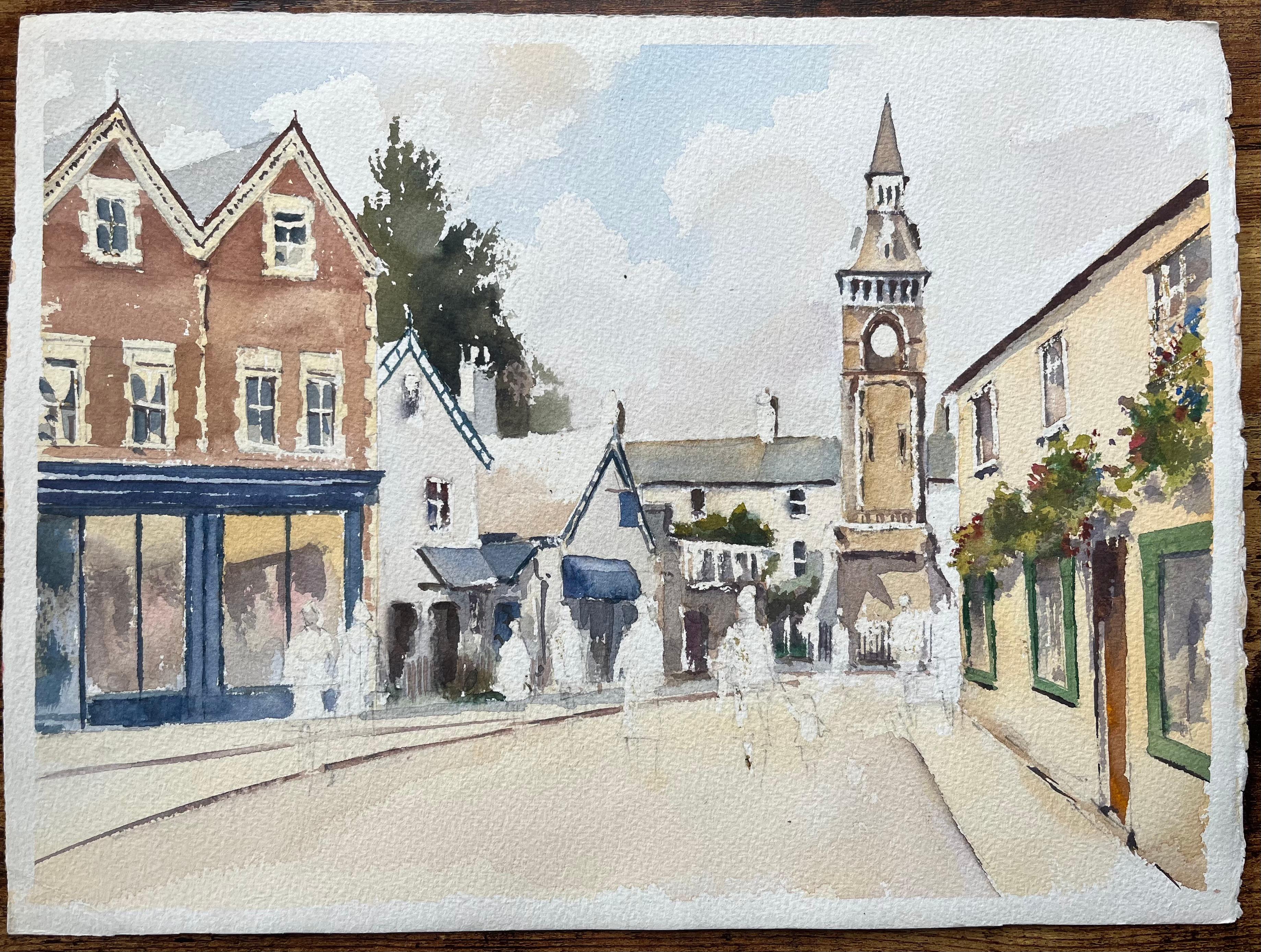Britisches impressionistisches Aquarell eines Cottage-Gartens in Blüte im Angebot 1