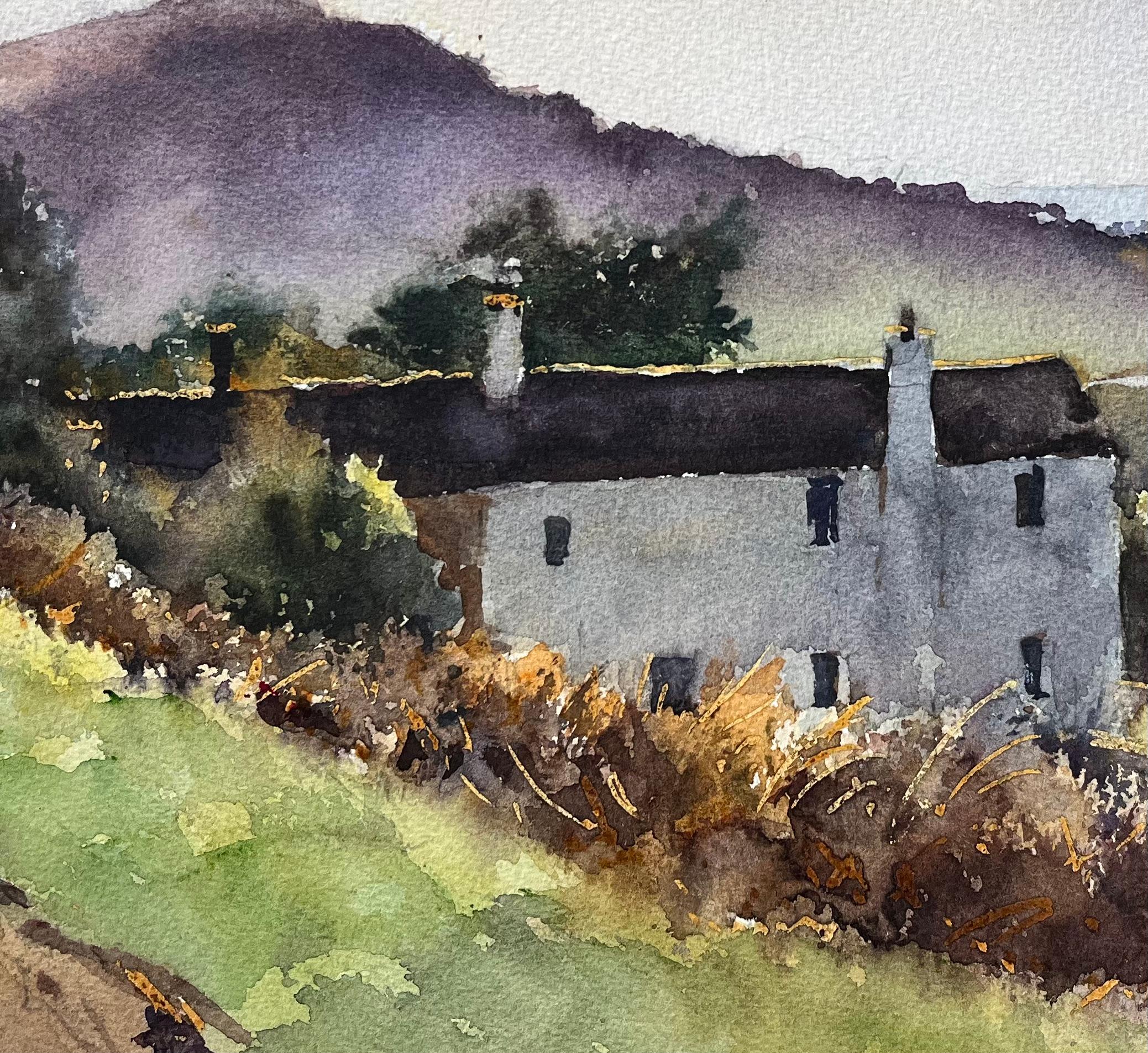 Britisches impressionistisches Aquarell eines Cottages in einer Mischung aus der britischen Landschaft (Impressionismus), Painting, von Anthony Avery