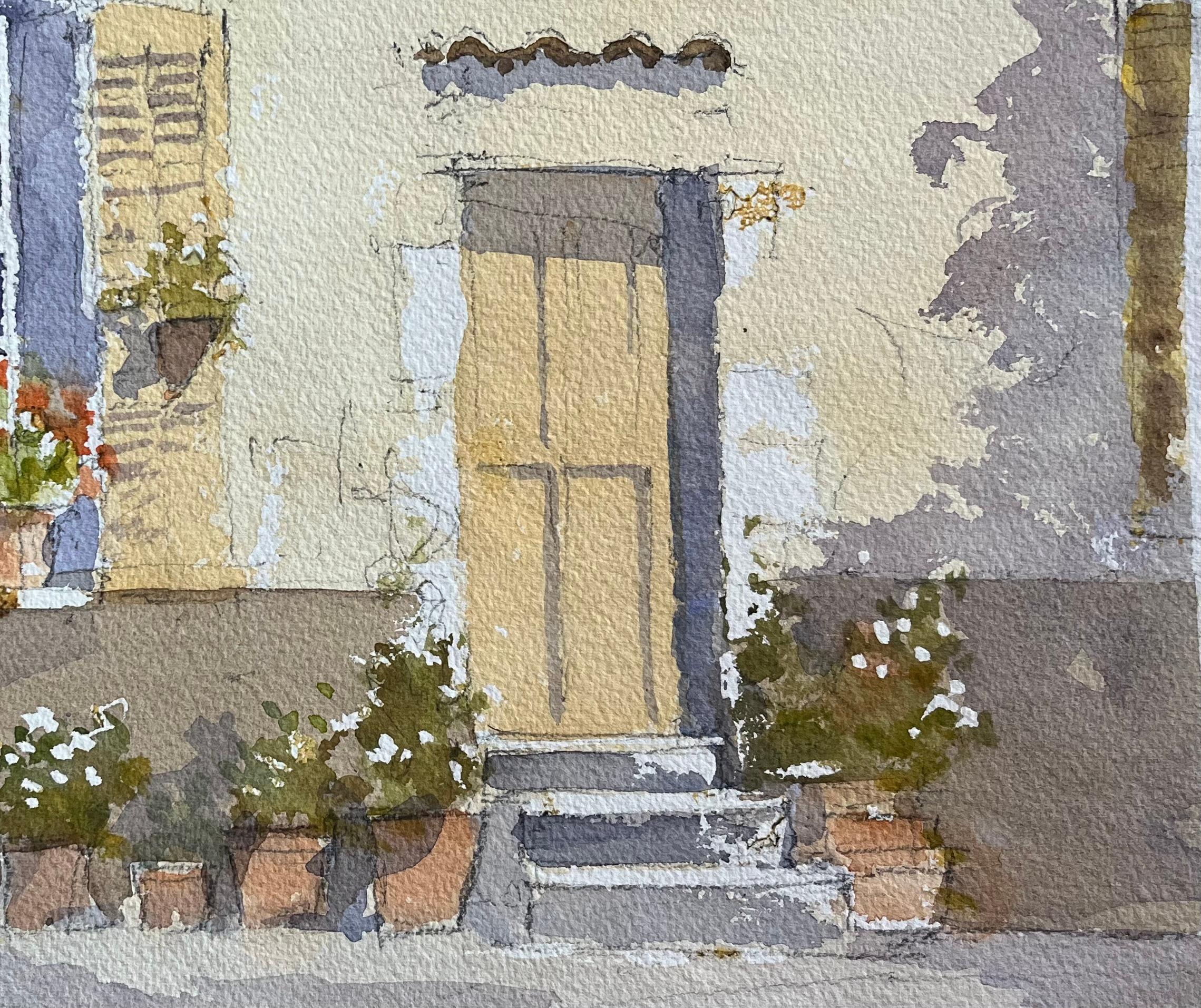 Título: Acuarela impresionista británica de ventana de casa de campo y macetas con flores
Por Anthony Avery (británico 1946-2023)
Acuarela original sobre papel de artista, sin enmarcar
Dimensiones: 11,25 x 15,25 pulgadas (Alto x Ancho)
Estado: