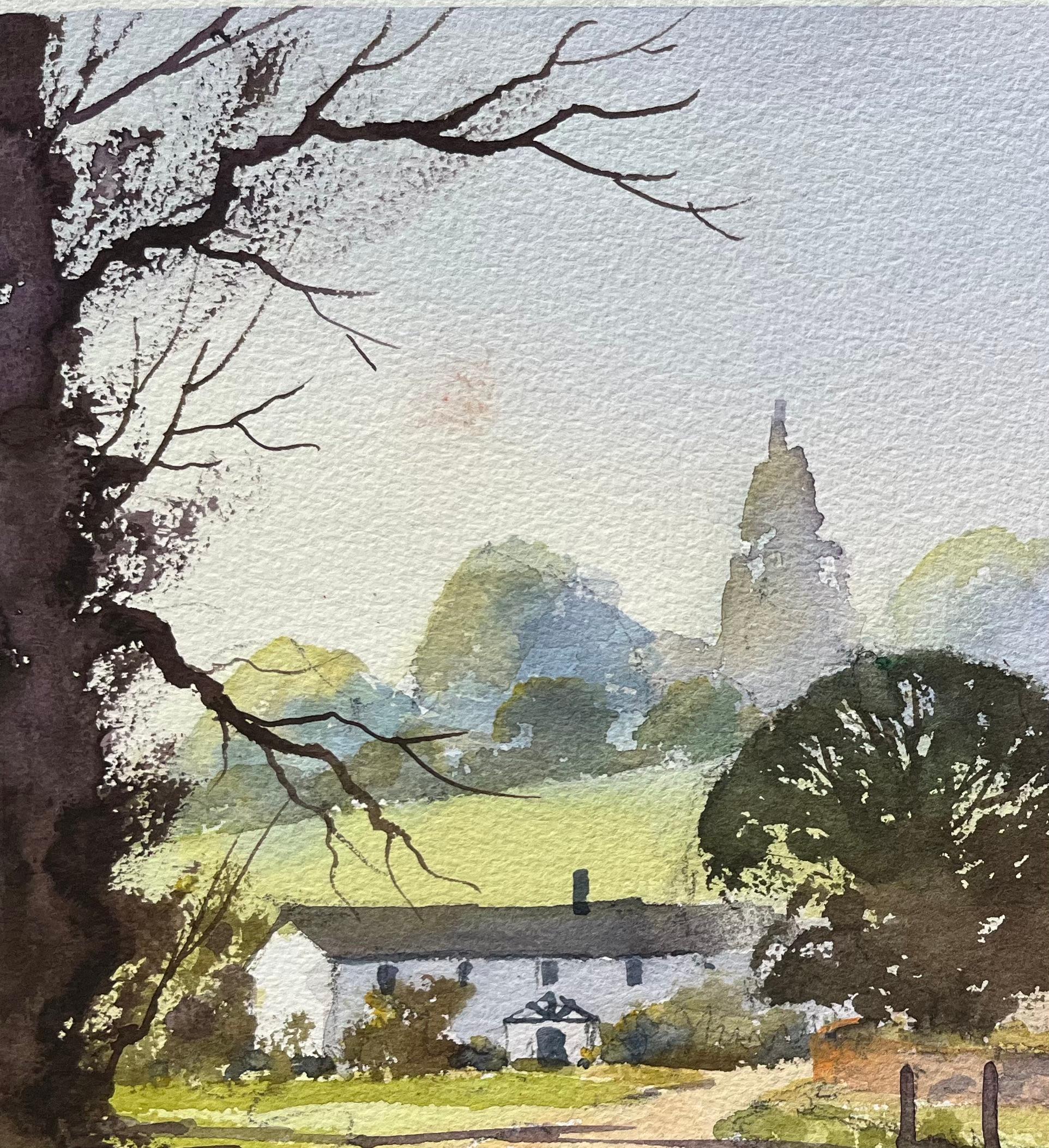 British Impressionist Watercolor of a Country Church and Cottage For Sale 2
