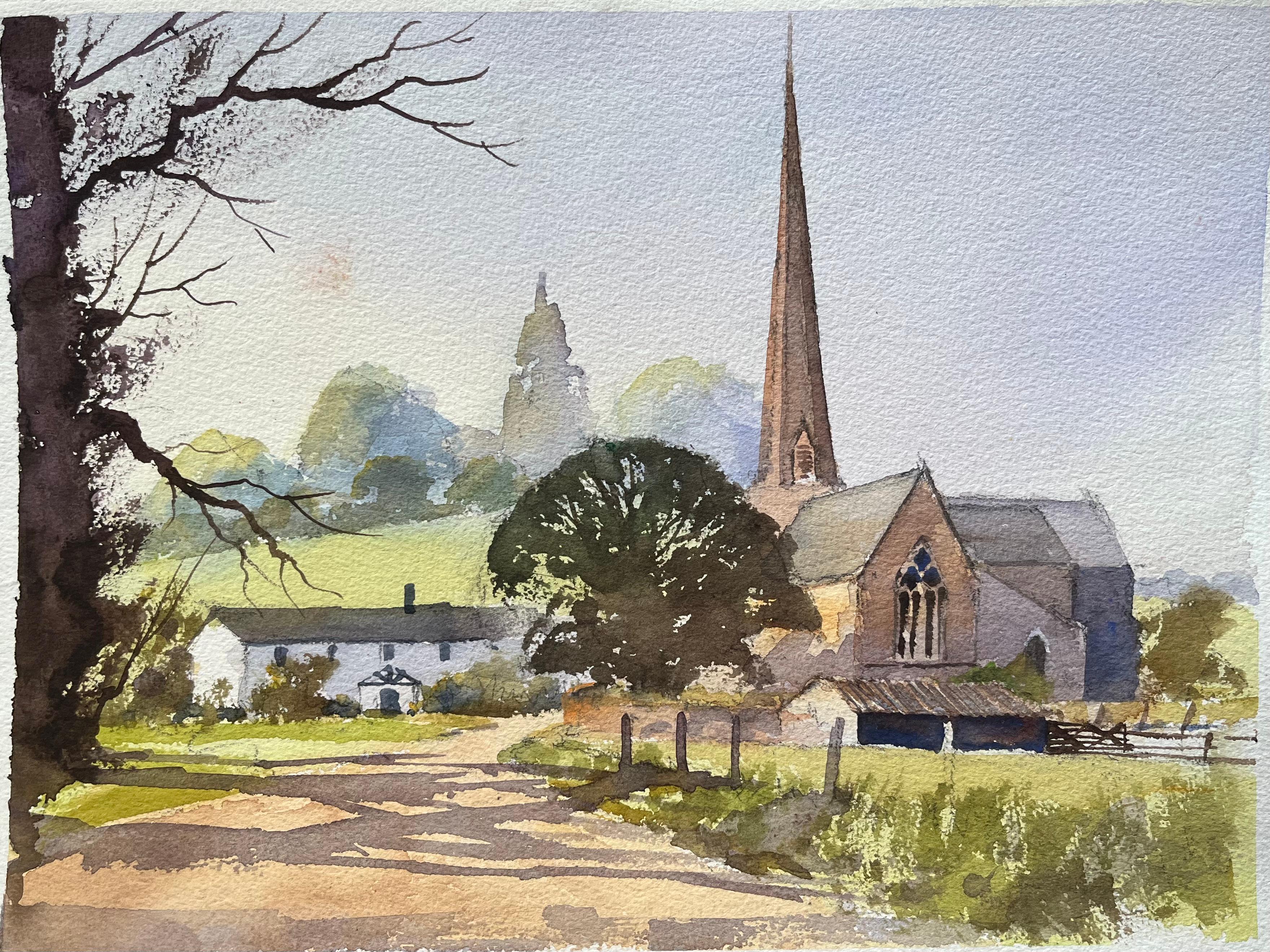 Anthony Avery Landscape Painting - British Impressionist Watercolor of a Country Church and Cottage