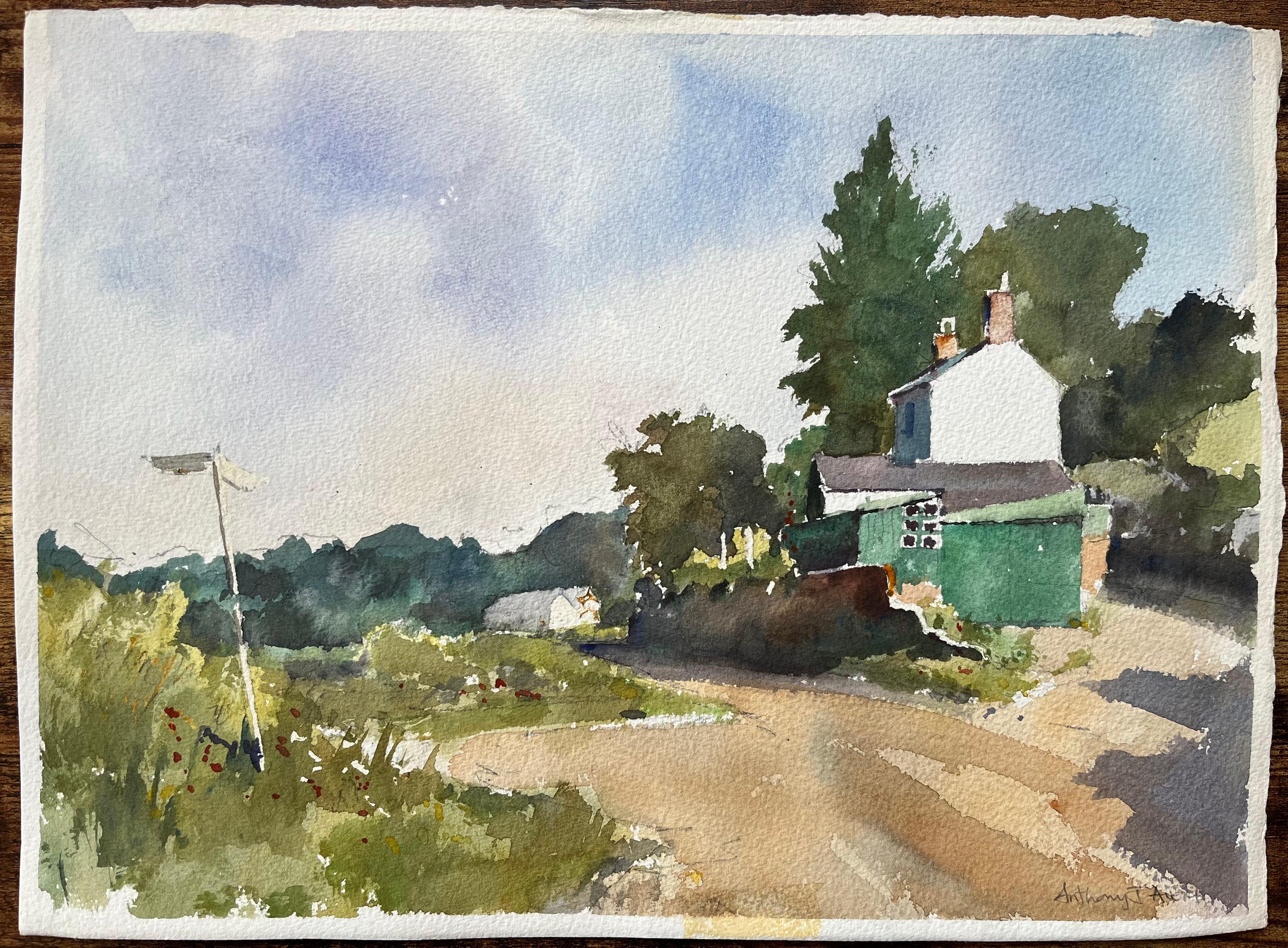 Britisches impressionistisches Aquarell eines Landhauses und eines Bauernhauses – Painting von Anthony Avery