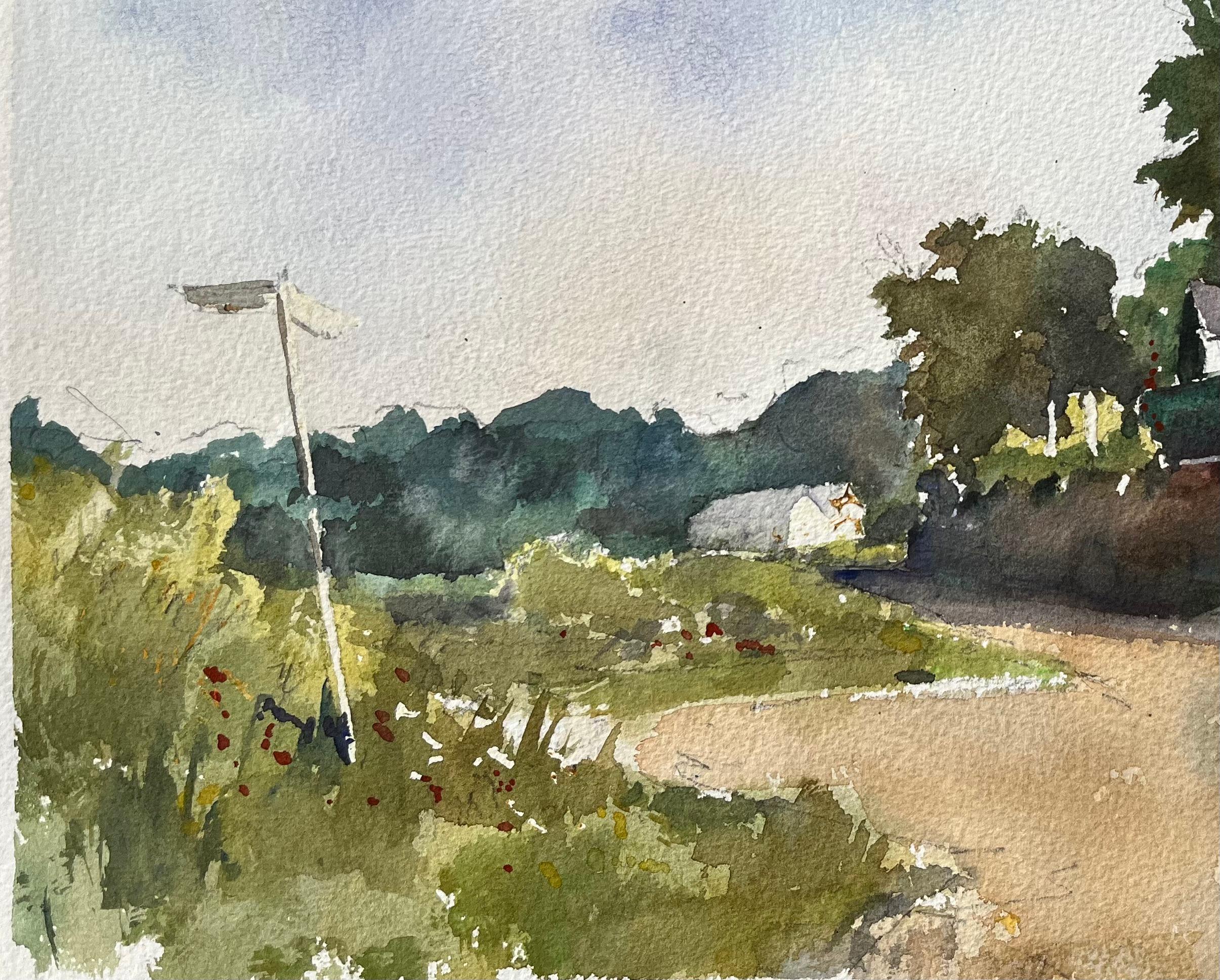 Titel: Britisches impressionistisches Aquarell einer Country Lane's und eines Cottage
Von Anthony Avery (Brite 1946-2023)
Unterschrieben: Ja
Original-Aquarell auf Künstlerpapier, ungerahmt
Abmessungen: 11 x 15 Zoll (Höhe x Breite)
Zustand: Gut, mit