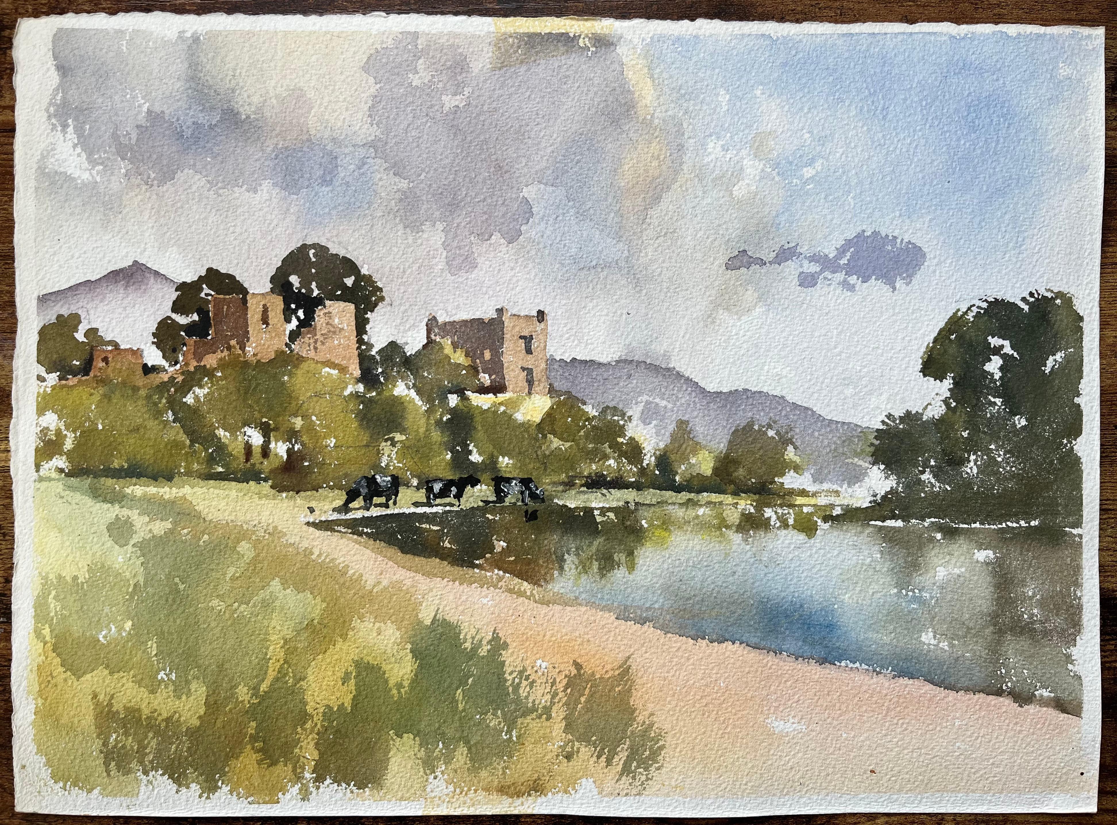 Britisches impressionistisches Aquarell eines Landhauses und eines Bauernhauses im Angebot 2