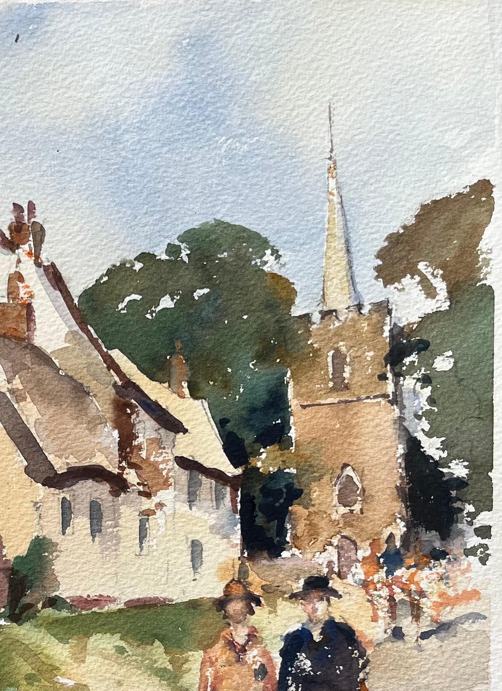 Title: British Impressionist Watercolor of a Country Lane with Church and Geese
By Anthony Avery (British 1946-2023)
Original watercolor on artists paper, unframed
Signed: Yes
Dimensions: 15 x 11.25 inches (Height x Width)
Condition: Good, with some