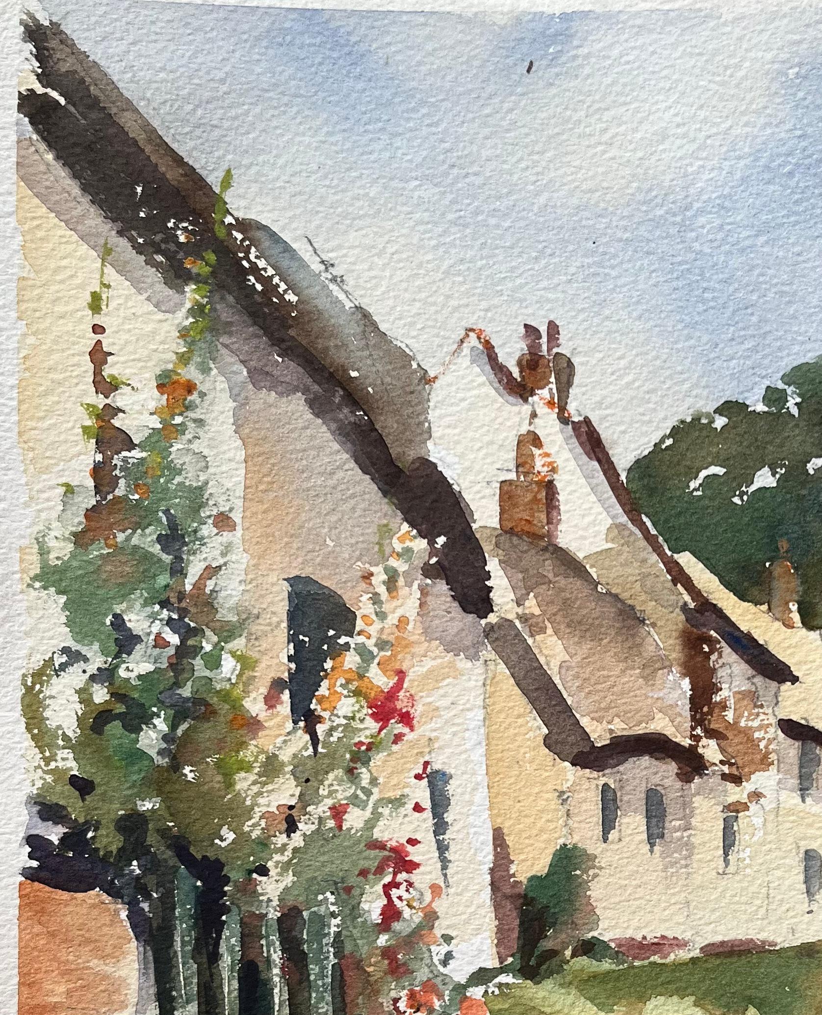 British Impressionist Watercolor of a Country Lane with Church and Geese For Sale 2