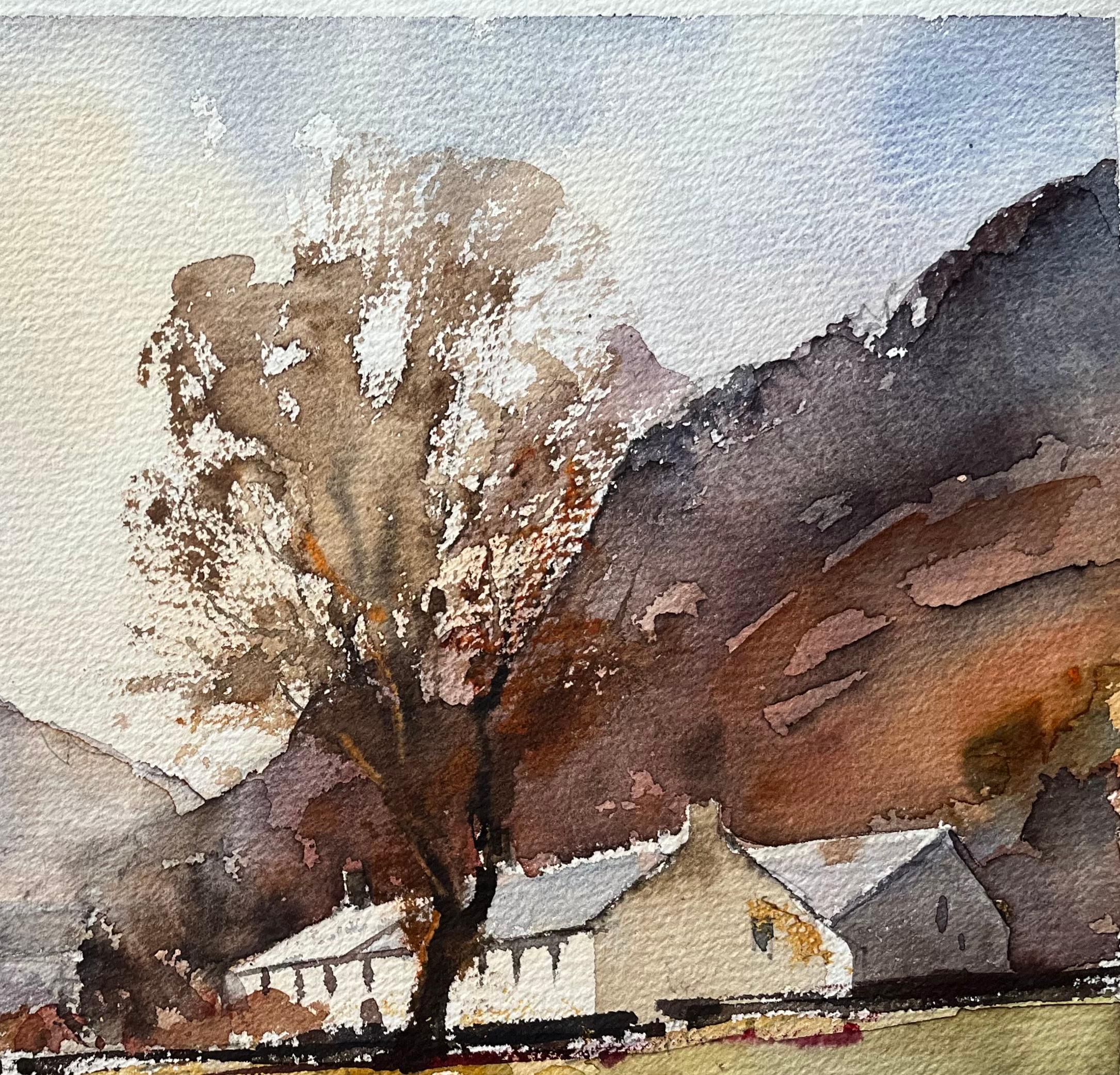 Título: Acuarela impresionista británica de una aldea campestre bajo colinas ondulantes
Por Anthony Avery (británico 1946-2023)
Acuarela original sobre papel de artista, sin enmarcar
Dimensiones: 11,25 x 15,25 pulgadas (Alto x Ancho)
Estado: Bueno,