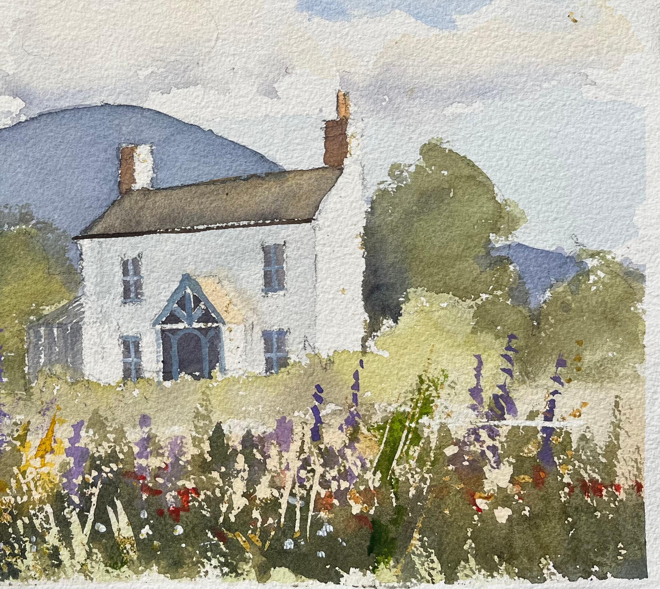 Acquerello impressionista britannico di una casa di campagna con fiori selvatici - Painting Impressionismo di Anthony Avery