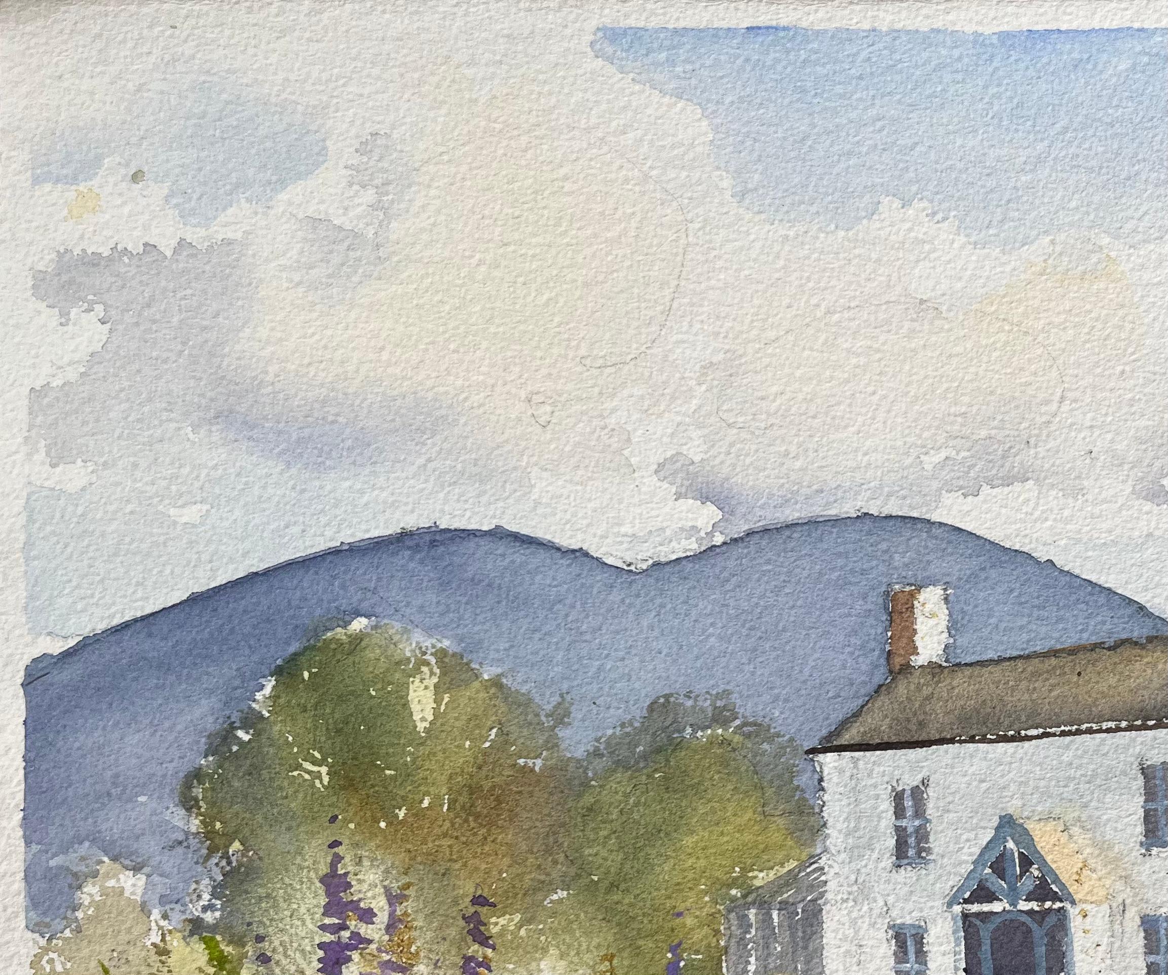 Acquerello impressionista britannico di una casa di campagna con fiori selvatici in vendita 1