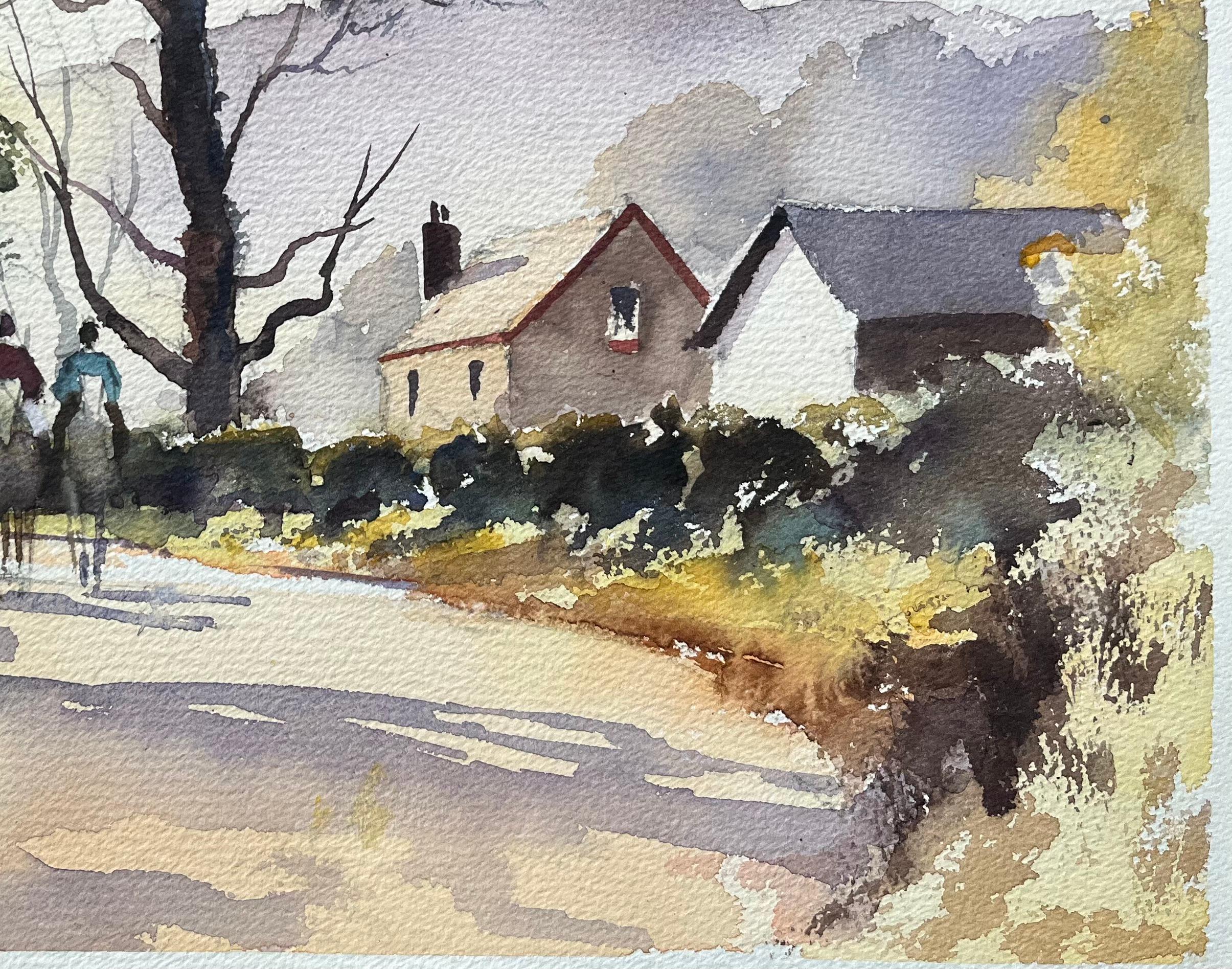 Título: Acuarela impresionista británica de un camino rural con jinetes y casas de campo
Por Anthony Avery (británico 1946-2023)
Acuarela original sobre papel de artista, sin enmarcar
Dimensiones: 11 x 15,5 pulgadas (Alto x Ancho)
Estado: Bueno, con