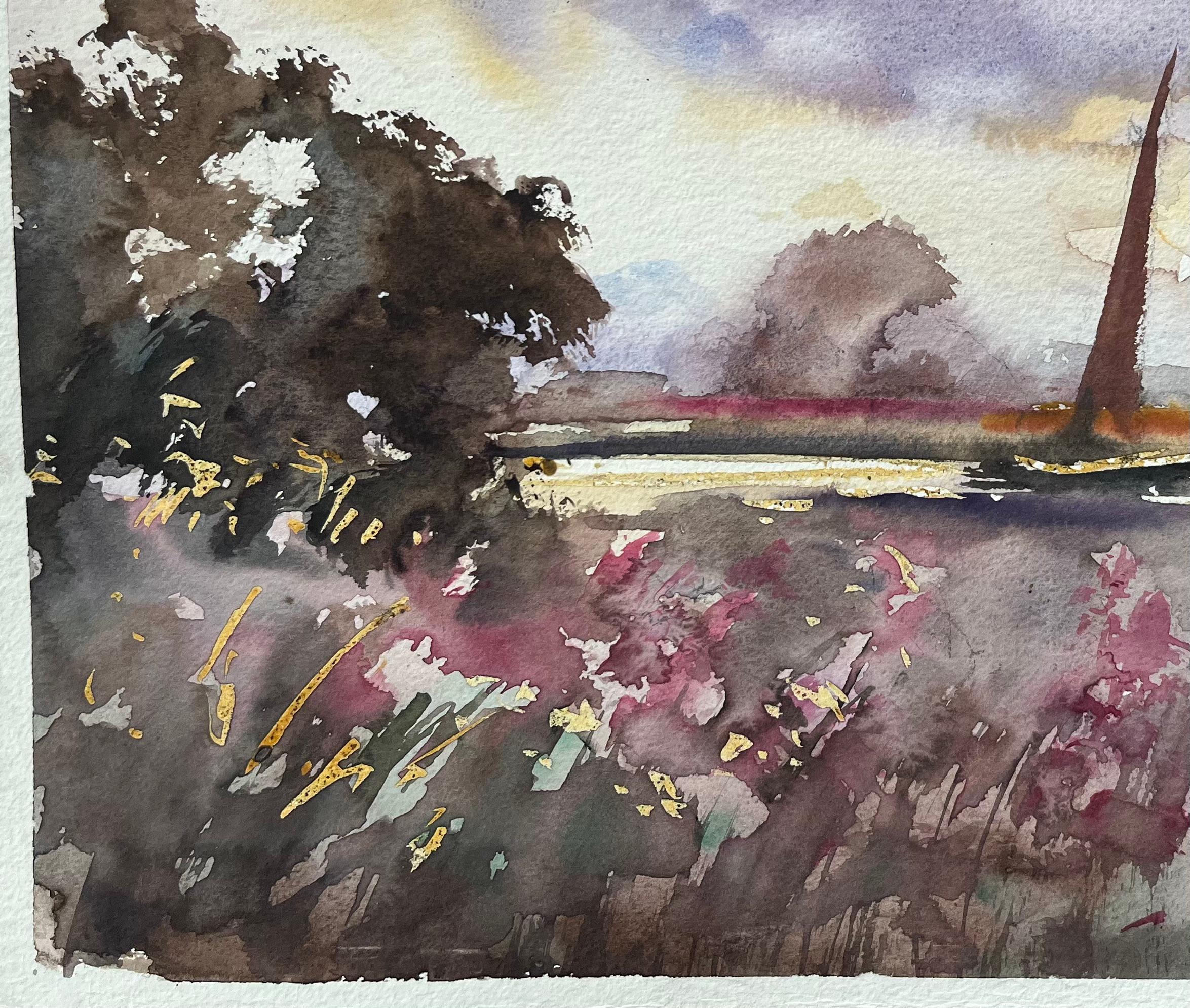 Aquarelle impressionniste britannique d'une scène de campagne avec moulin à vent - Gris Landscape Painting par Anthony Avery