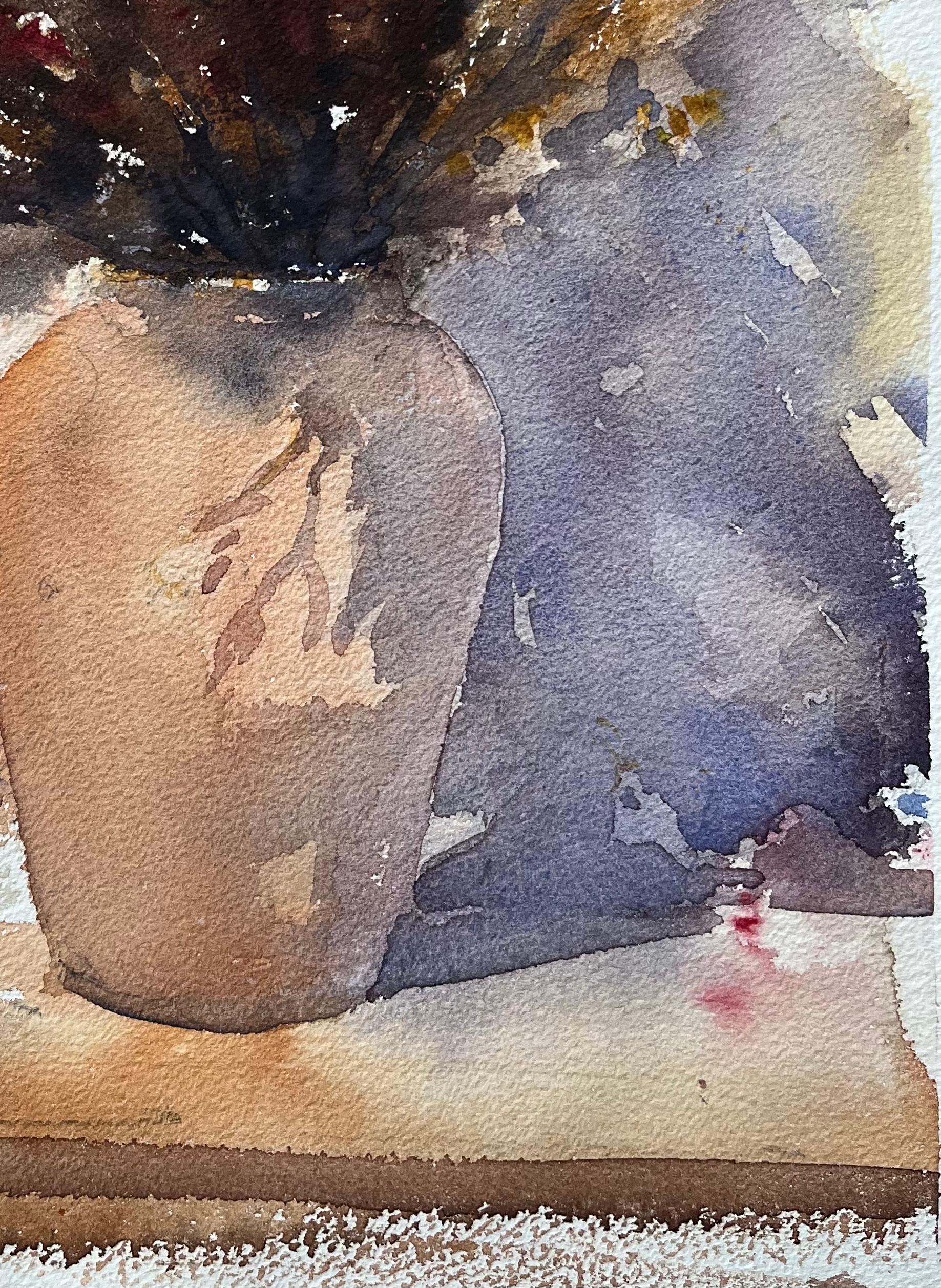 Titel: Britischer Impressionist Aquarell eines getrockneten Blumenarrangements in einer Vase
Von Anthony Avery (Brite 1946-2023)
Original-Aquarell auf Künstlerpapier, ungerahmt
Abmessungen: 15 x 11 Zoll (Höhe x Breite)
Zustand: Gut, mit leichten