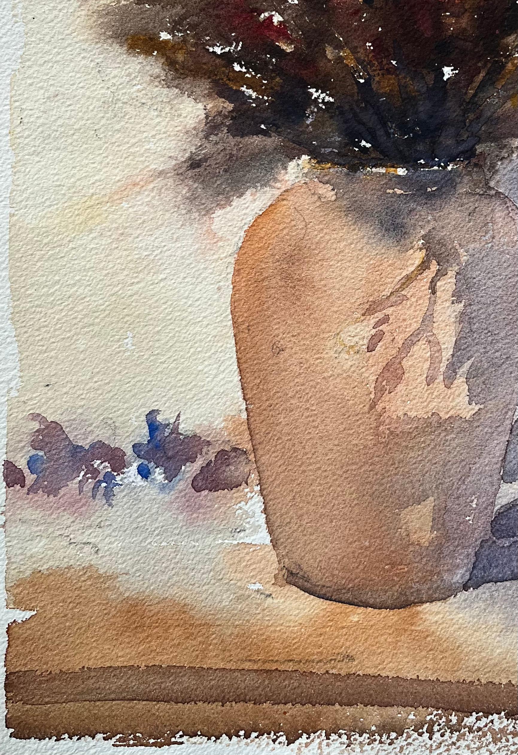 Britischer Impressionist Aquarell eines getrockneten Blumenarrangements in einer Vase im Angebot 1
