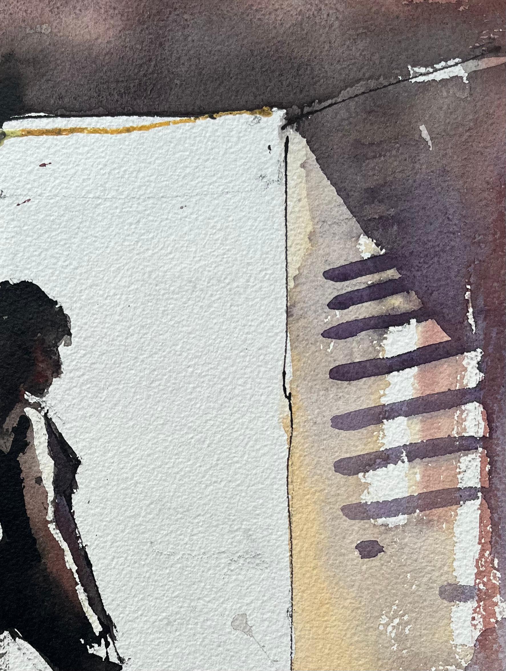 British Impressionist Watercolor of a Female Silhouette in Sunlit Doorway For Sale 1