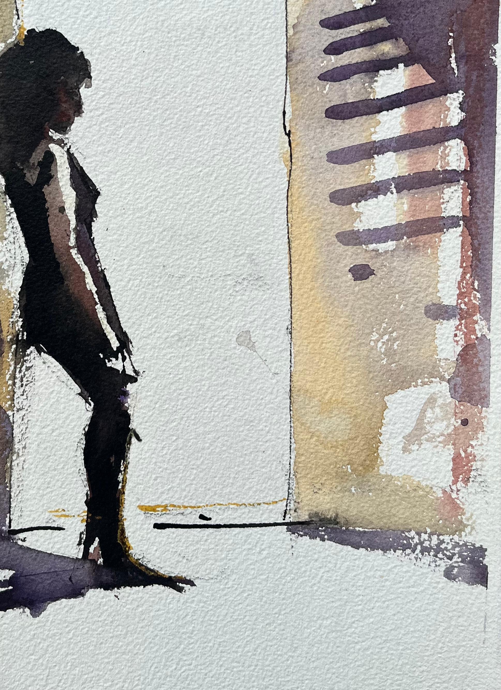 British Impressionist Watercolor of a Female Silhouette in Sunlit Doorway For Sale 2