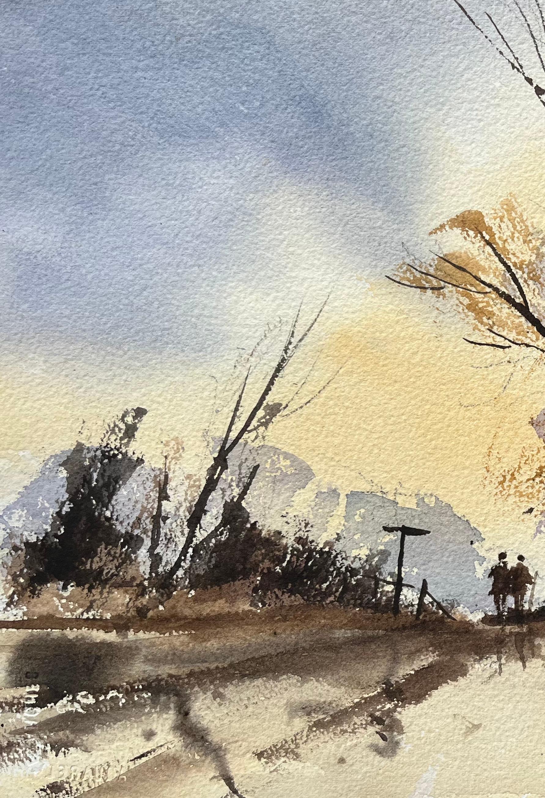 Titolo: Acquerello impressionista britannico di figure su una strada di campagna al tramonto
di Anthony Avery (Regno Unito 1946-2023)
Acquerello originale su carta per artisti, senza cornice
Dimensioni: 11,25 x 15,25 pollici (altezza x