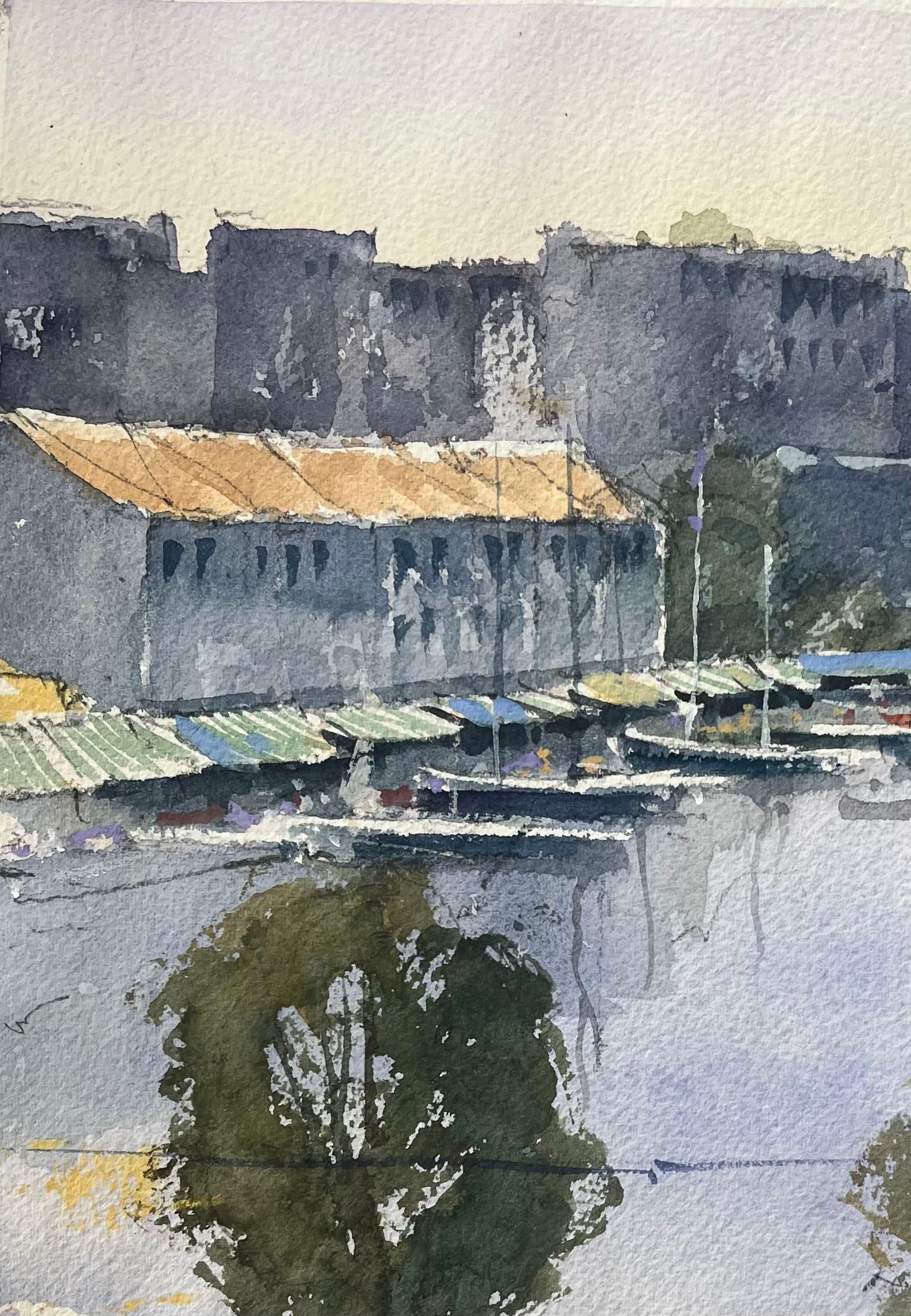 Title: British Impressionist Watercolor of a Harbour Scene with Boats and Figures
by Anthony Avery (British 1946-2023)
Original watercolor on artists paper, unframed
Dimensions: 15.25 x 11.25 inches (Height x Width)
Signed: Yes
Condition: Good, with