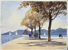 Britisches impressionistisches Aquarell eines Seestücks mit Segelbooten, British Impressionismus
