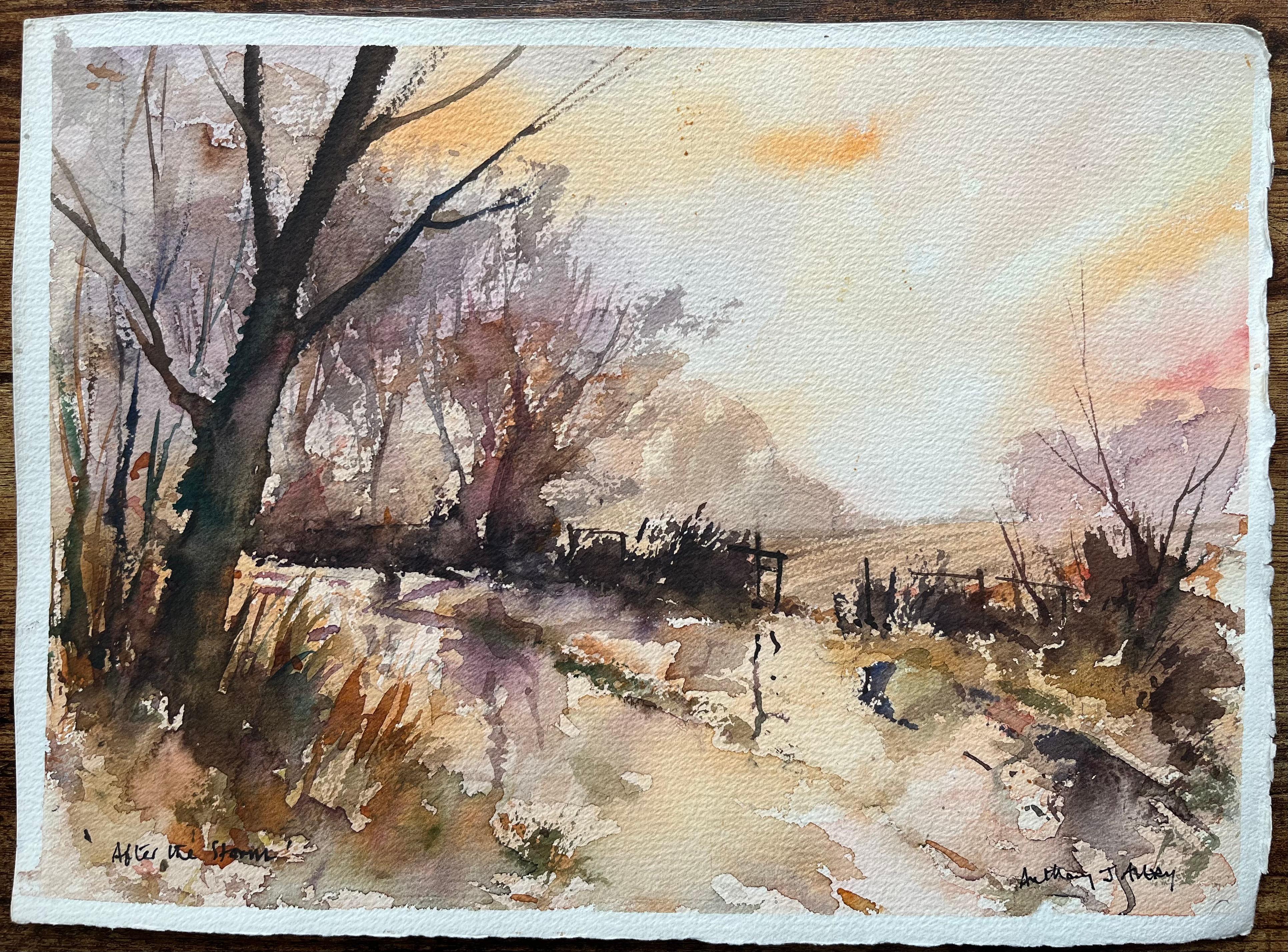 British Impressionist Watercolor of a Landscape Scene After the Storm - Painting by Anthony Avery