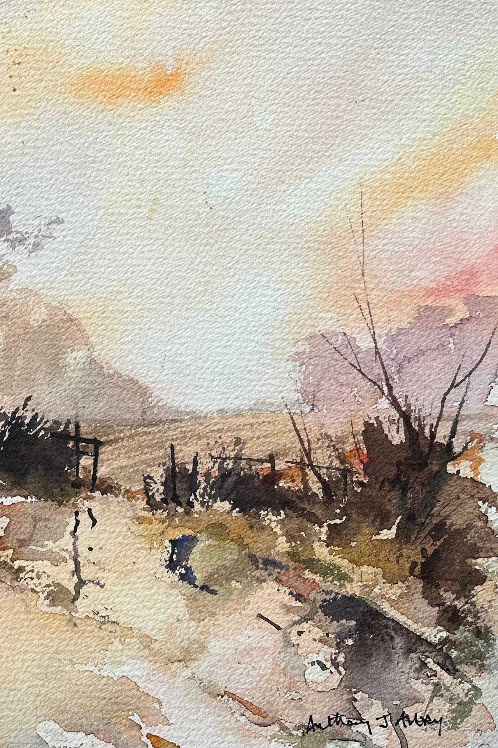 British Impressionist Watercolor of a Landscape Scene After the Storm - Beige Landscape Painting by Anthony Avery